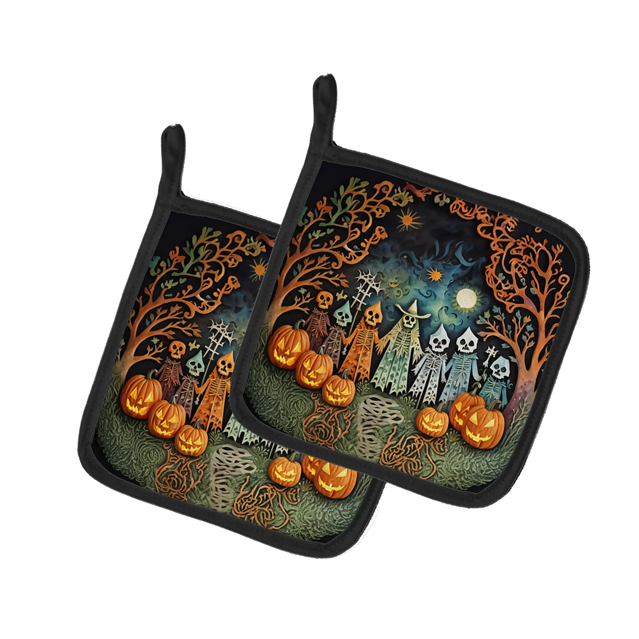 More Spooky Halloween Pair of Pot Holders - Size: 7.5HX7.5W | Pack Of: 1 | Collection name: More spooky halloween