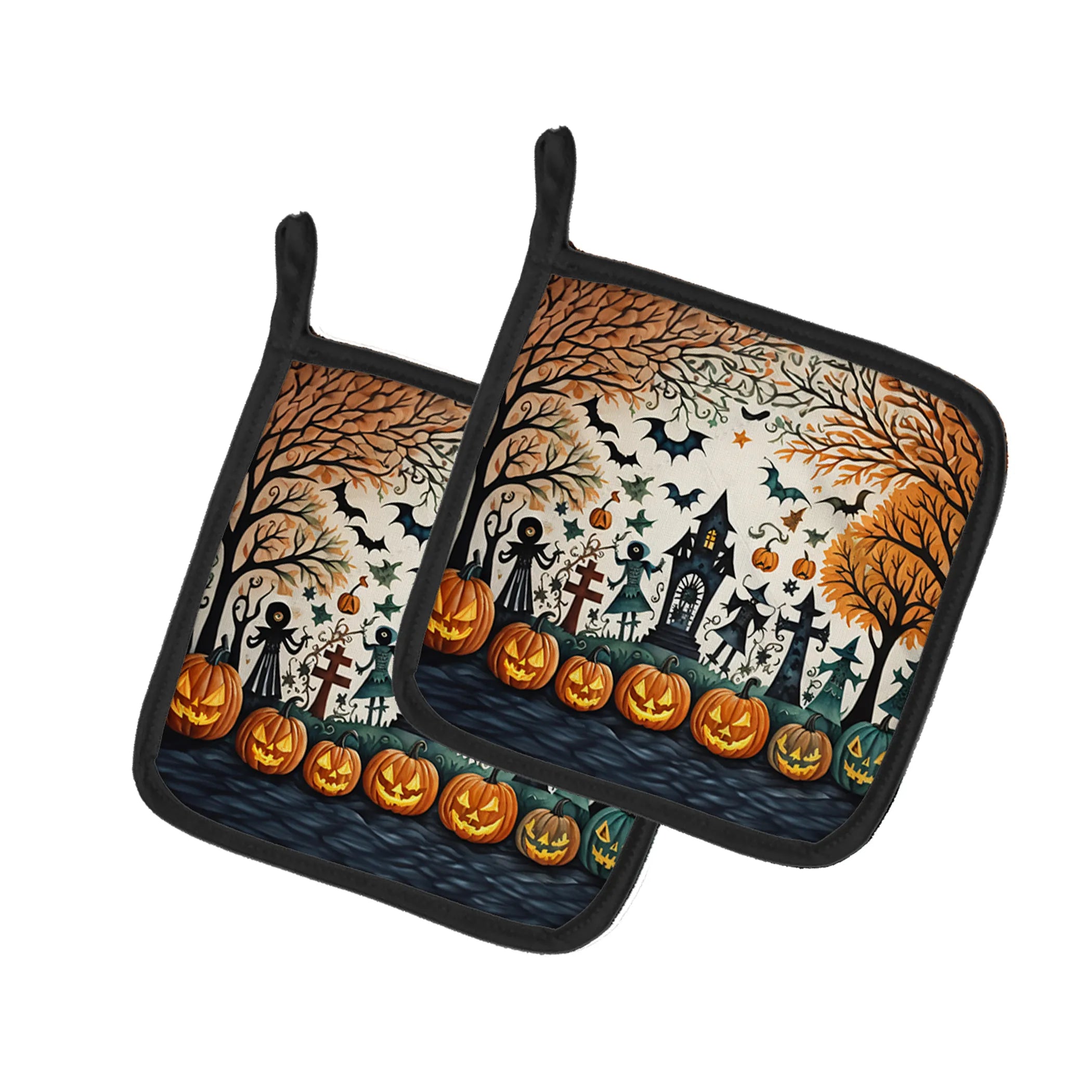 More Spooky Halloween Pair of Pot Holders - Size: 7.5HX7.5W | Pack Of: 1 | Collection name: More spooky halloween