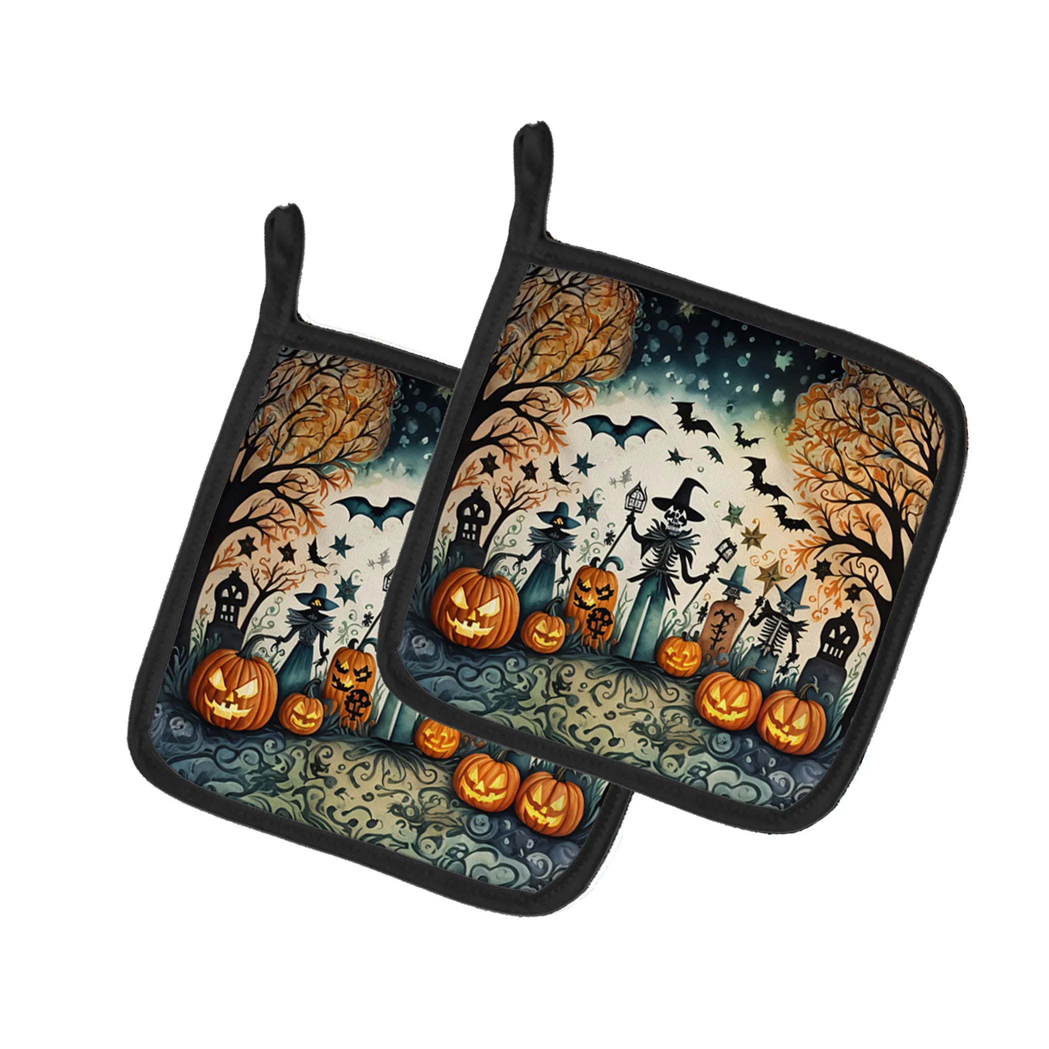 More Spooky Halloween Pair of Pot Holders - Size: 7.5HX7.5W | Pack Of: 1 | Collection name: More spooky halloween