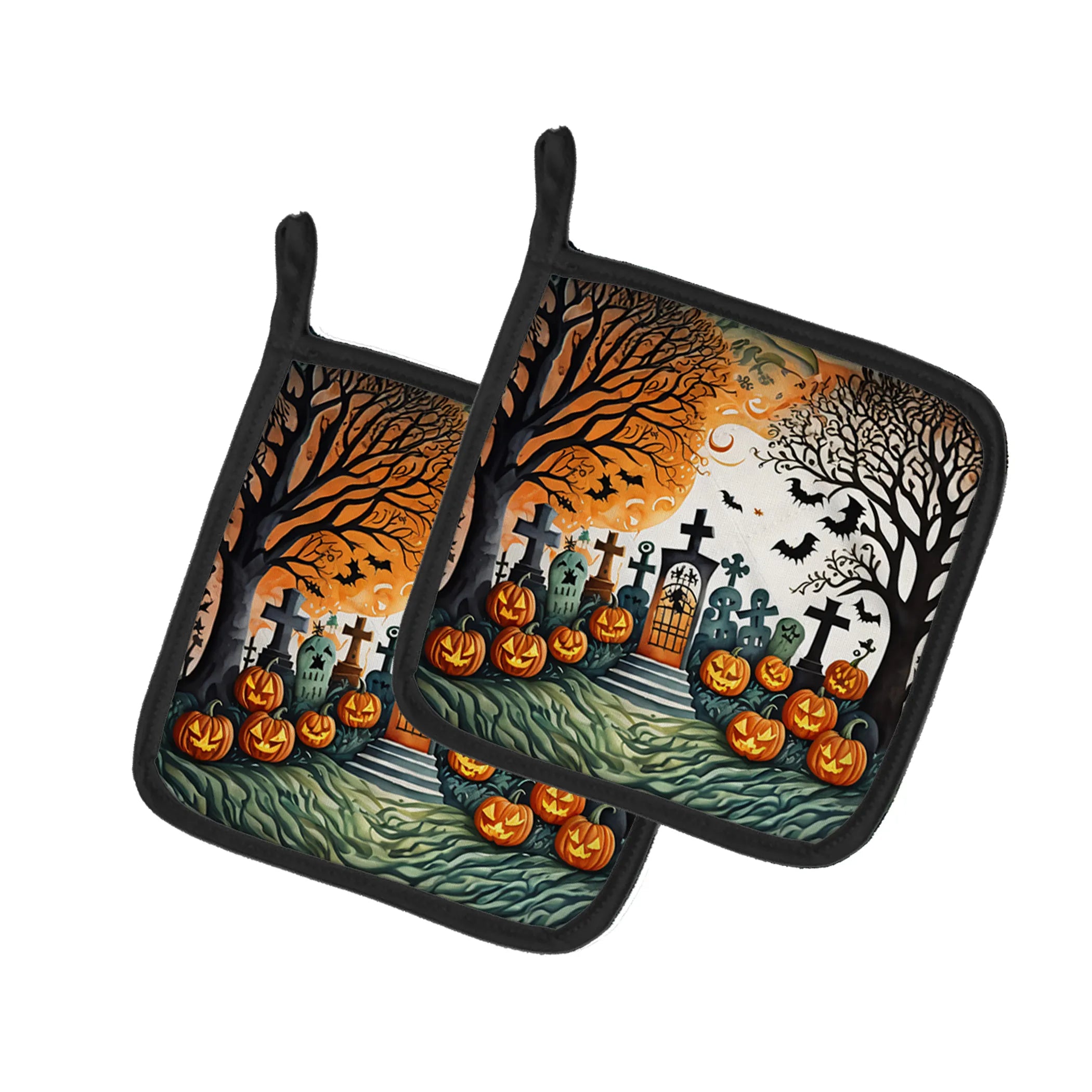 More Spooky Halloween Pair of Pot Holders - Size: 7.5HX7.5W | Pack Of: 1 | Collection name: More spooky halloween