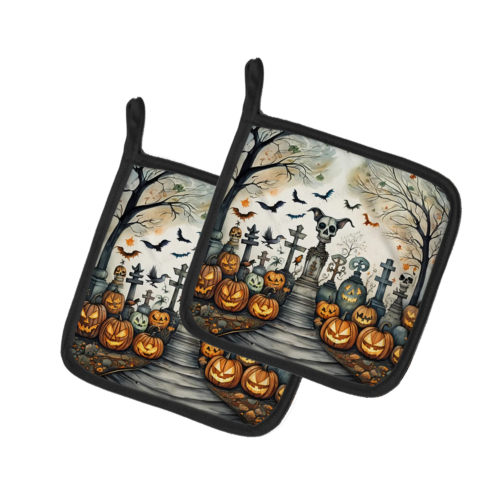 More Spooky Halloween Pair of Pot Holders - Size: 7.5HX7.5W | Pack Of: 1 | Collection name: More spooky halloween