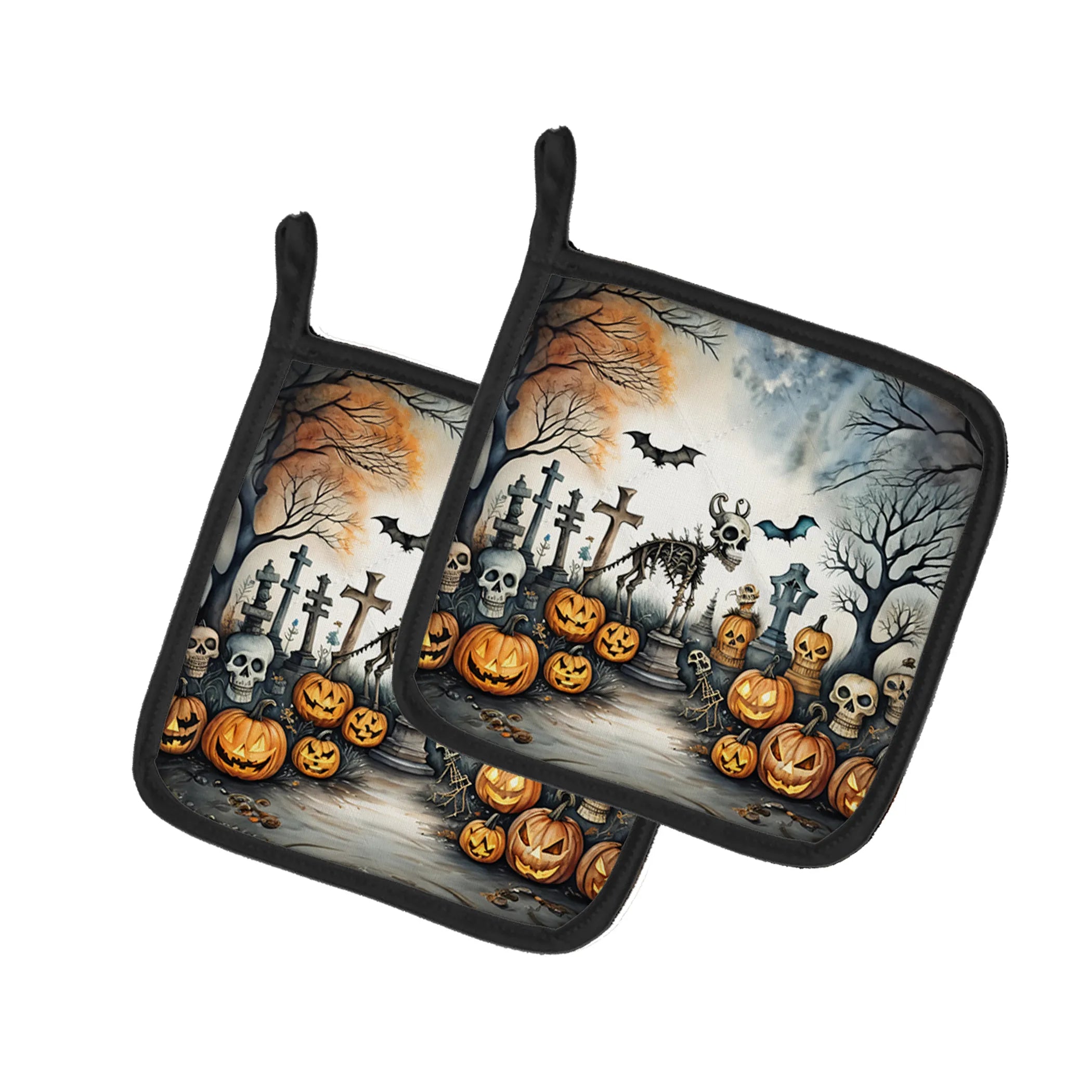 More Spooky Halloween Pair of Pot Holders - Size: 7.5HX7.5W | Pack Of: 1 | Collection name: More spooky halloween