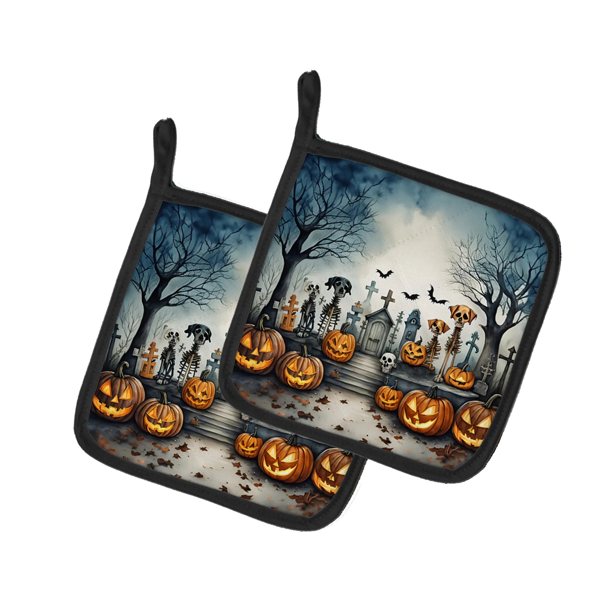 More Spooky Halloween Pair of Pot Holders - Size: 7.5HX7.5W | Pack Of: 1 | Collection name: More spooky halloween
