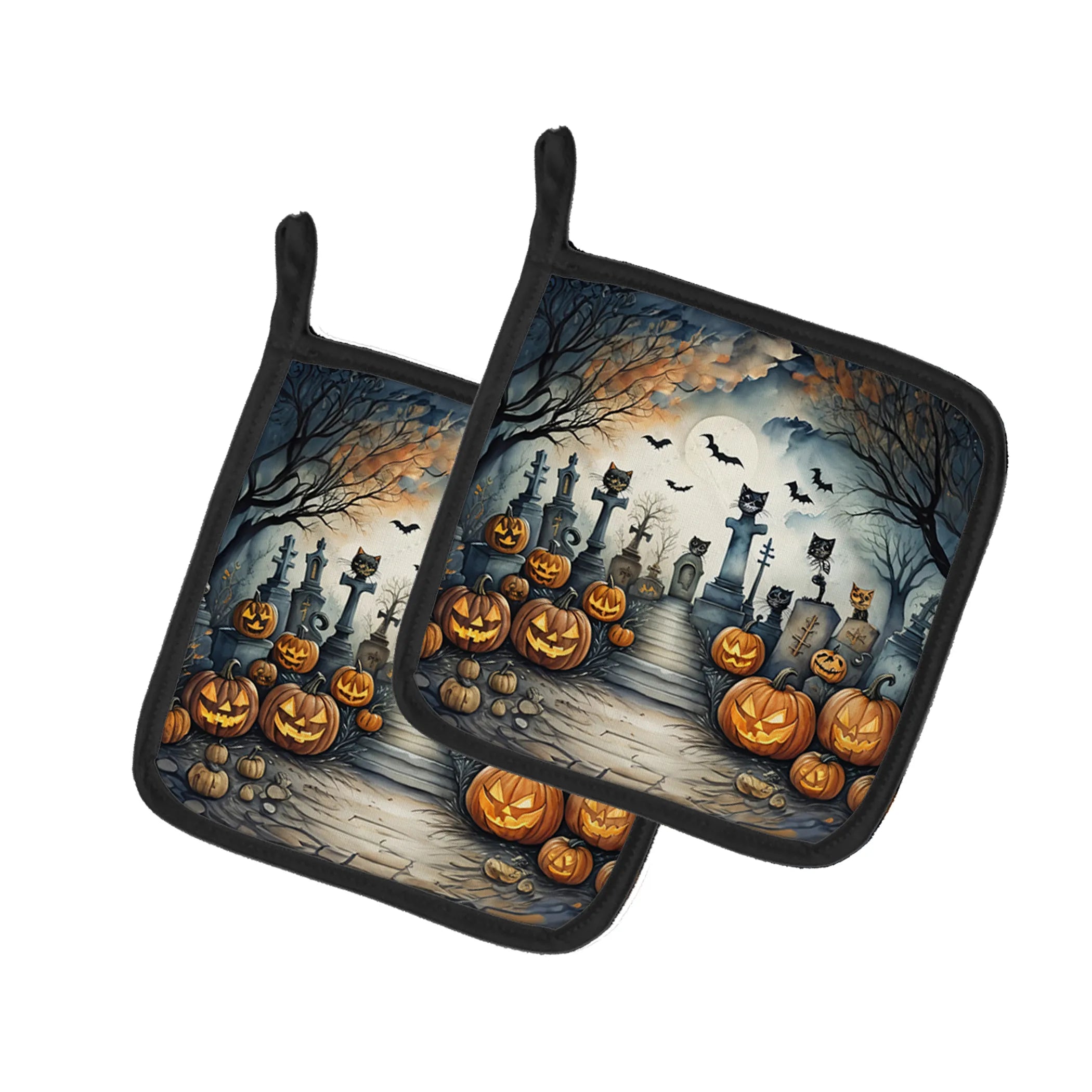 More Spooky Halloween Pair of Pot Holders - Size: 7.5HX7.5W | Pack Of: 1 | Collection name: More spooky halloween