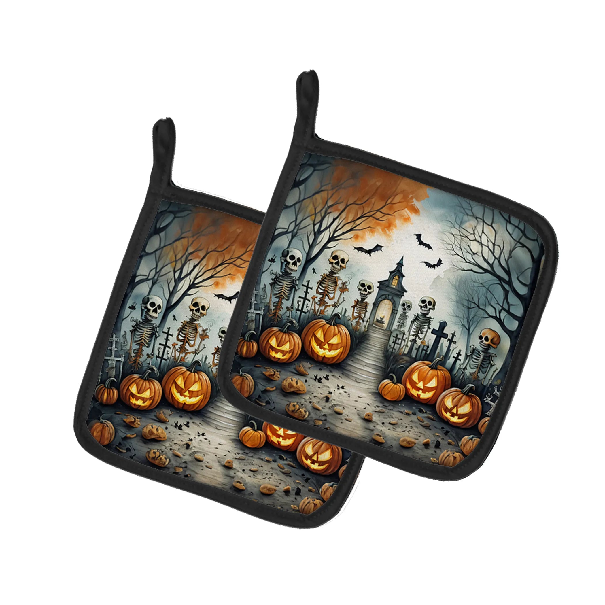 More Spooky Halloween Pair of Pot Holders - Size: 7.5HX7.5W | Pack Of: 1 | Collection name: More spooky halloween