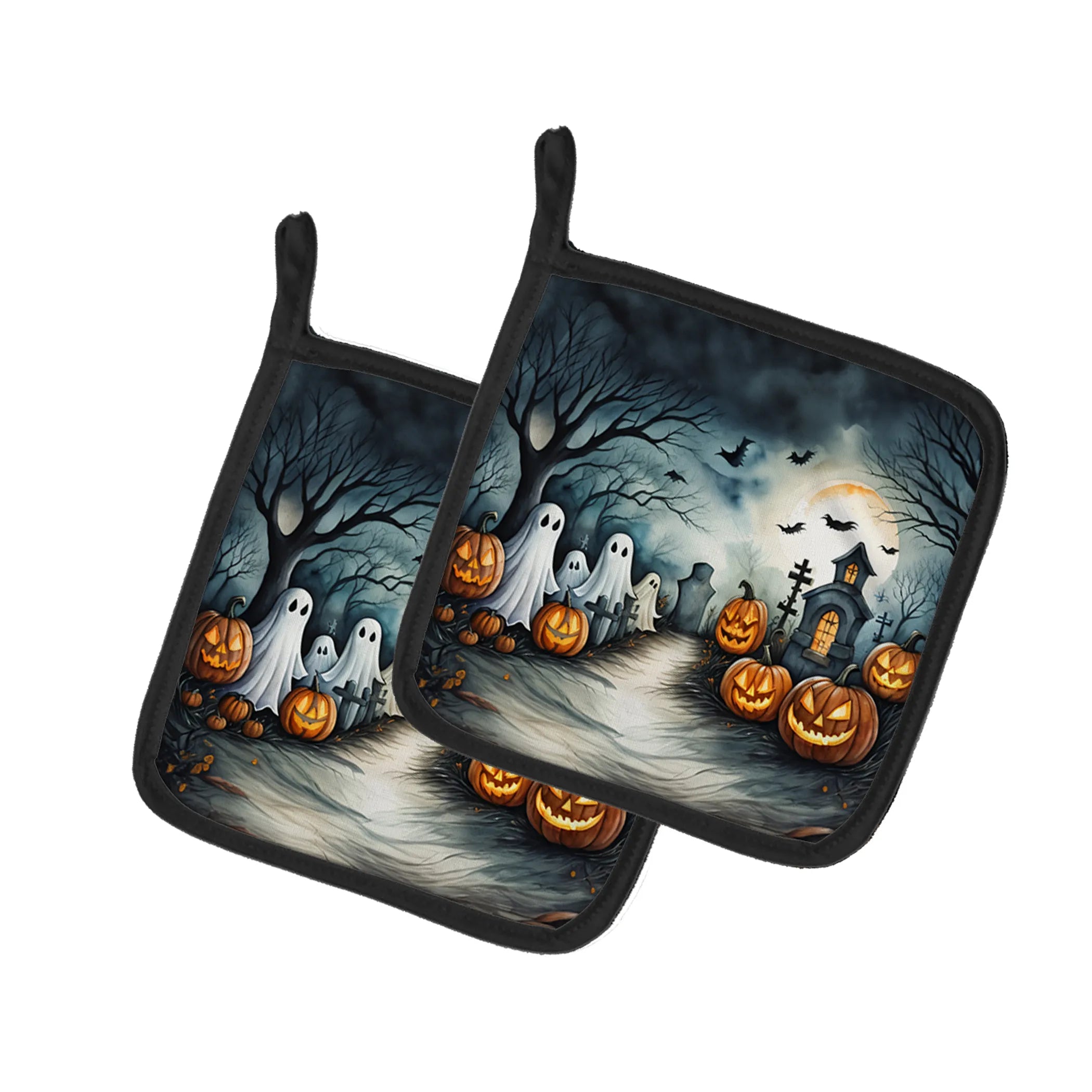 More Spooky Halloween Pair of Pot Holders - Size: 7.5HX7.5W | Pack Of: 1 | Collection name: More spooky halloween