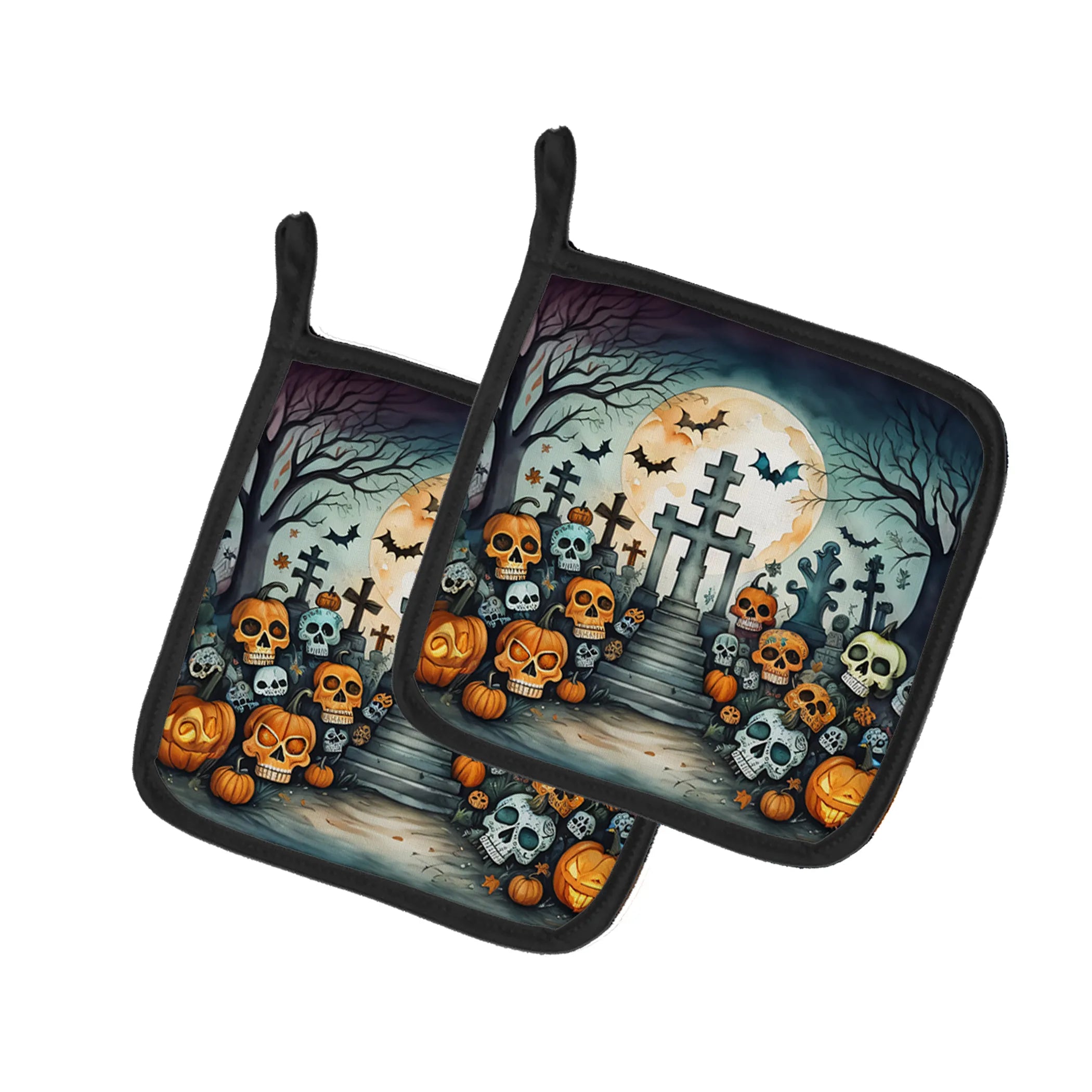 More Spooky Halloween Pair of Pot Holders - Size: 7.5HX7.5W | Pack Of: 1 | Collection name: More spooky halloween