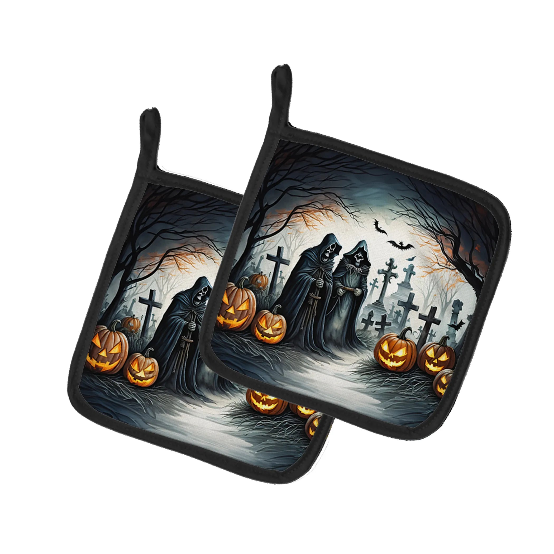 More Spooky Halloween Pair of Pot Holders - Size: 7.5HX7.5W | Pack Of: 1 | Collection name: More spooky halloween