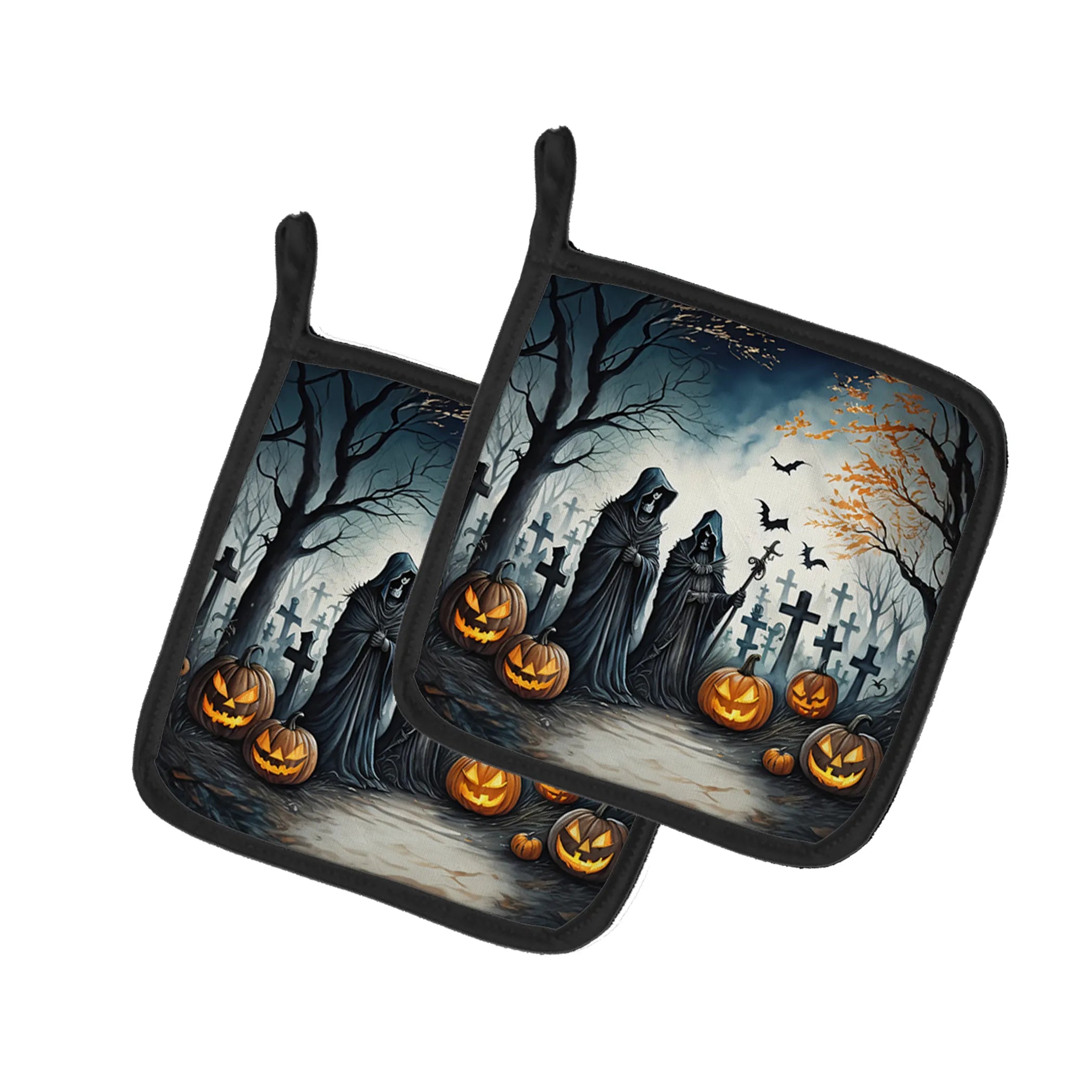 More Spooky Halloween Pair of Pot Holders - Size: 7.5HX7.5W | Pack Of: 1 | Collection name: More spooky halloween