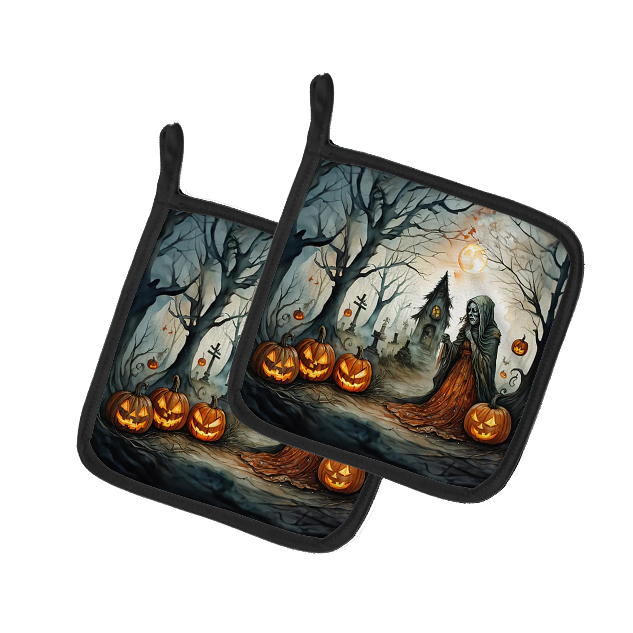 More Spooky Halloween Pair of Pot Holders - Size: 7.5HX7.5W | Pack Of: 1 | Collection name: More spooky halloween