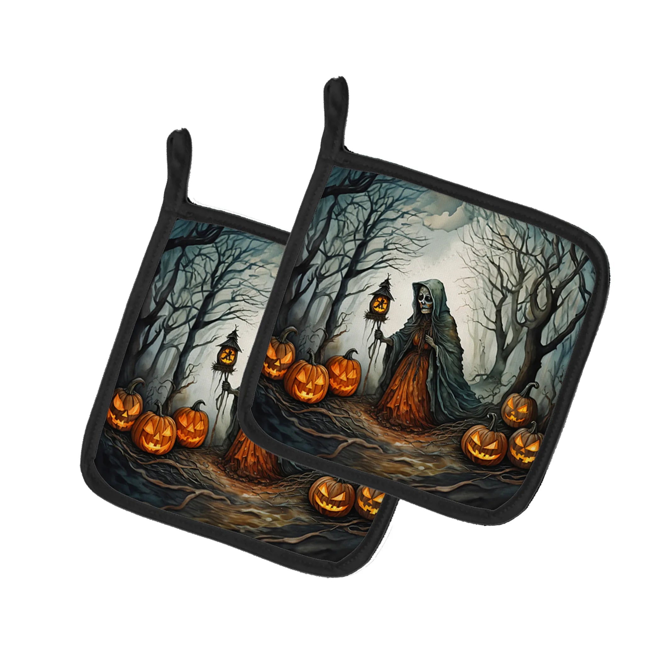 More Spooky Halloween Pair of Pot Holders - Size: 7.5HX7.5W | Pack Of: 1 | Collection name: More spooky halloween