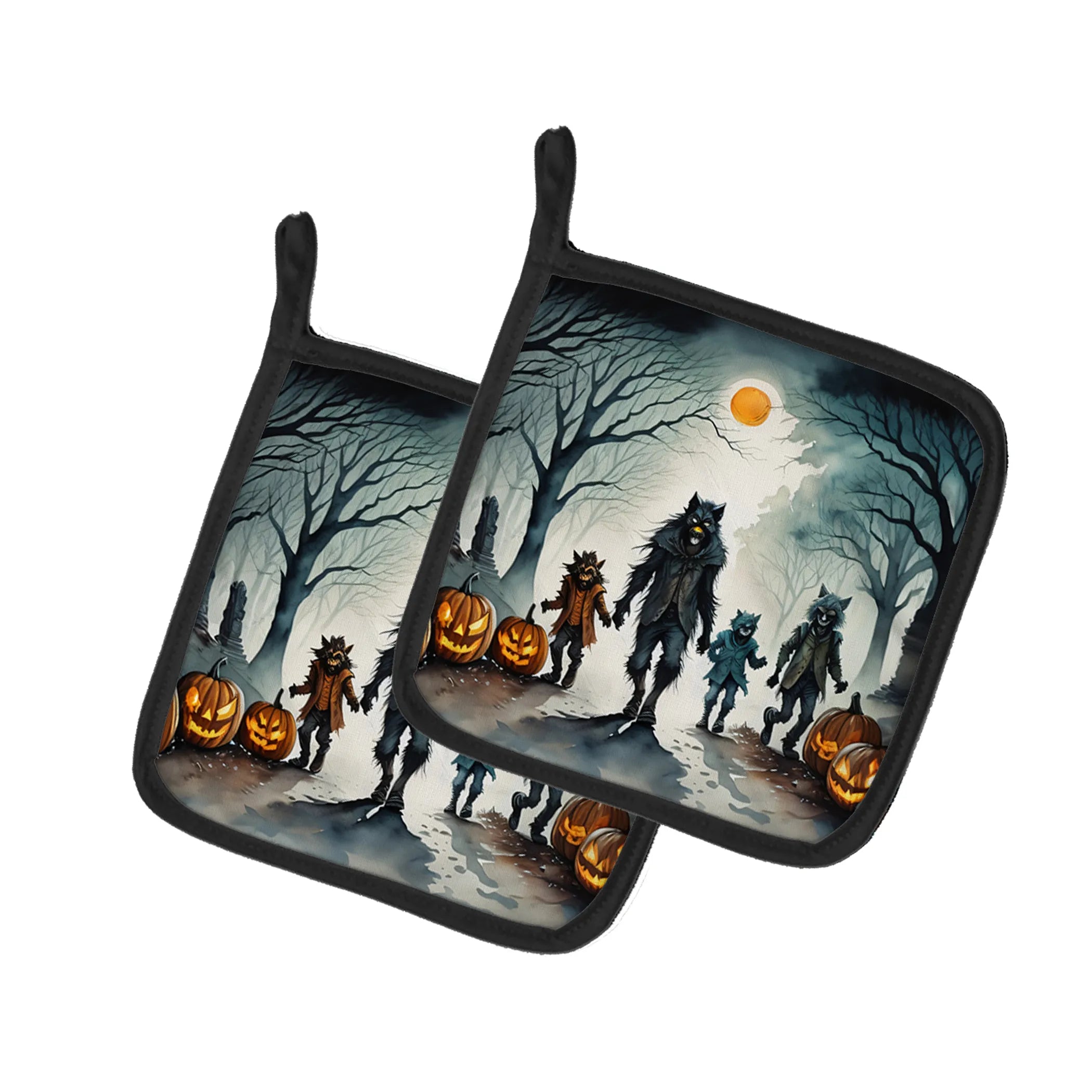 More Spooky Halloween Pair of Pot Holders - Size: 7.5HX7.5W | Pack Of: 1 | Collection name: More spooky halloween