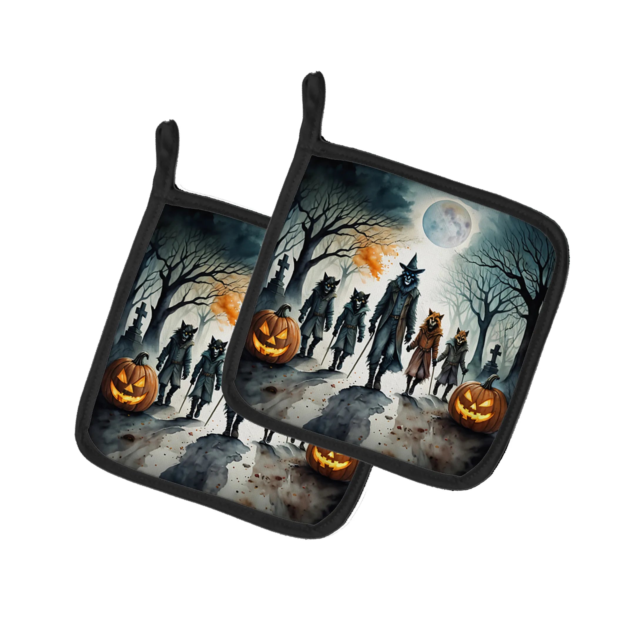 More Spooky Halloween Pair of Pot Holders - Size: 7.5HX7.5W | Pack Of: 1 | Collection name: More spooky halloween