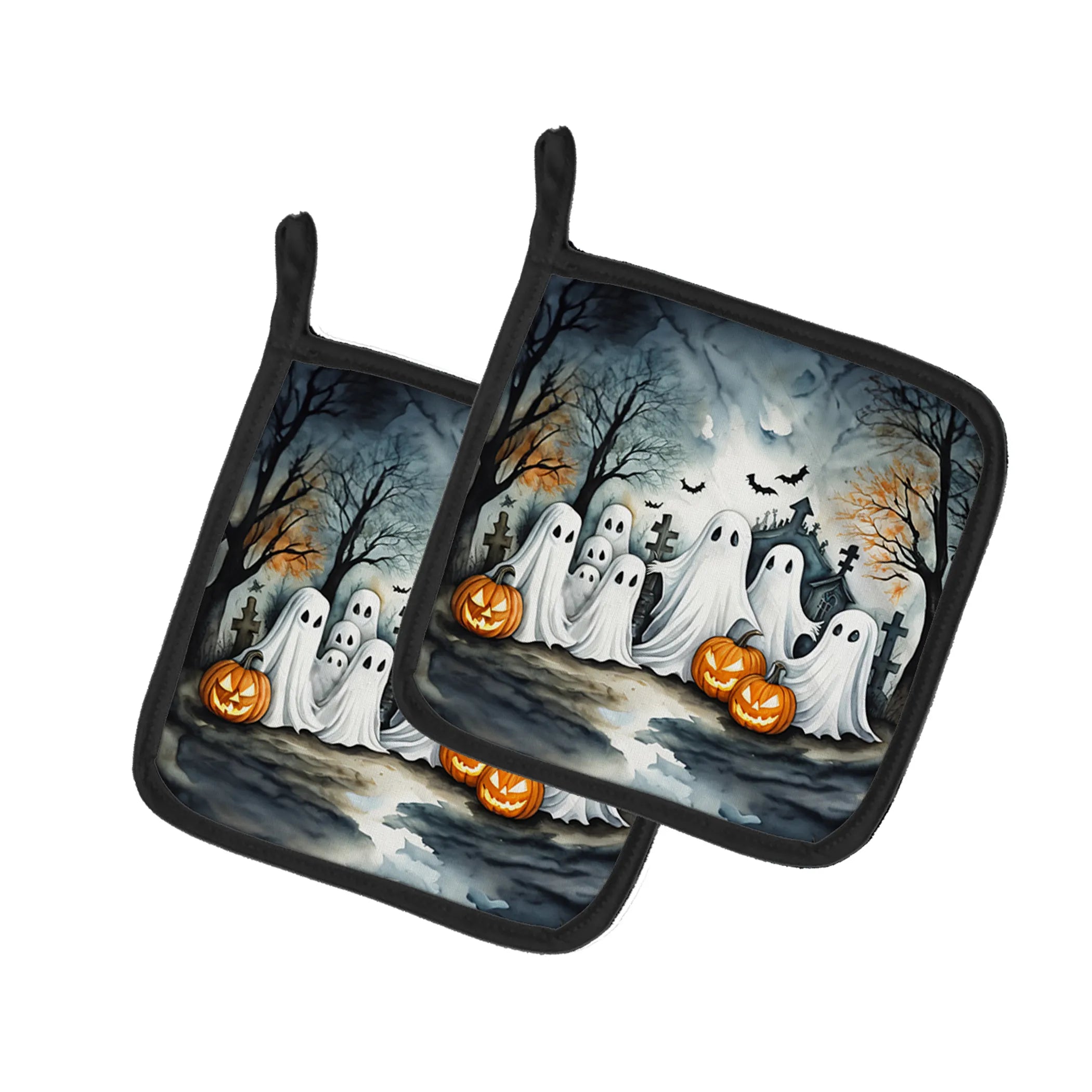More Spooky Halloween Pair of Pot Holders - Size: 7.5HX7.5W | Pack Of: 1 | Collection name: More spooky halloween