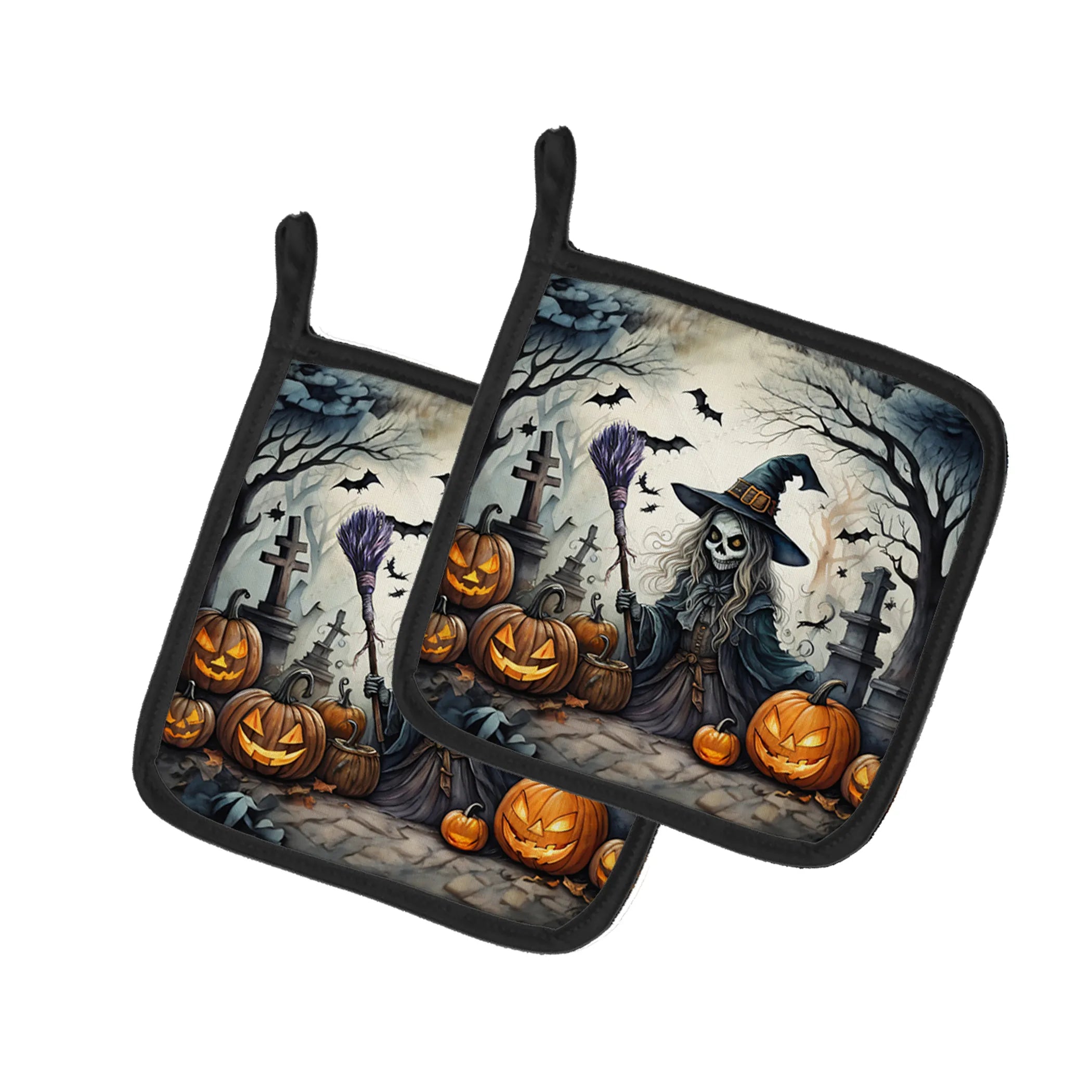 More Spooky Halloween Pair of Pot Holders - Size: 7.5HX7.5W | Pack Of: 1 | Collection name: More spooky halloween