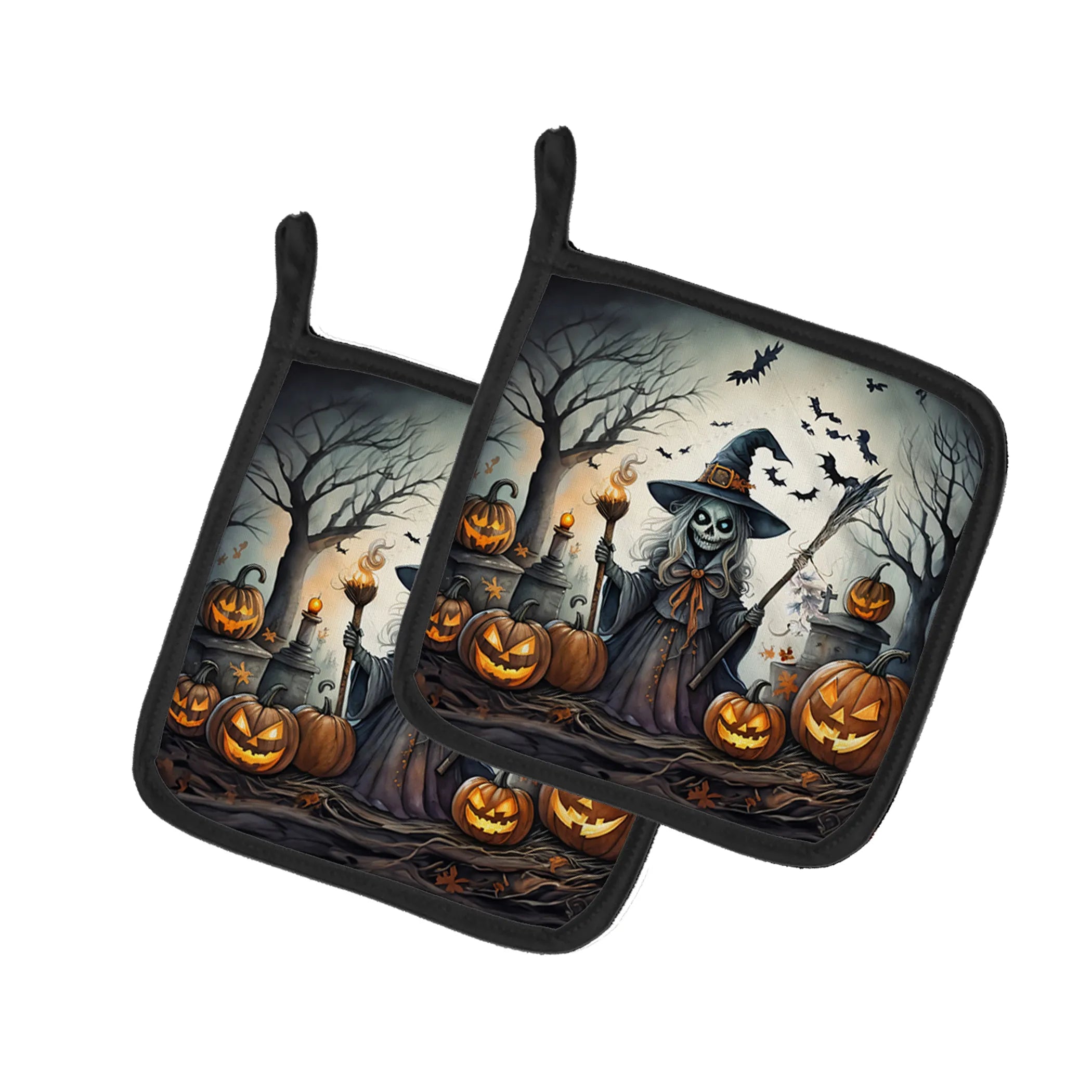 More Spooky Halloween Pair of Pot Holders - Size: 7.5HX7.5W | Pack Of: 1 | Collection name: More spooky halloween
