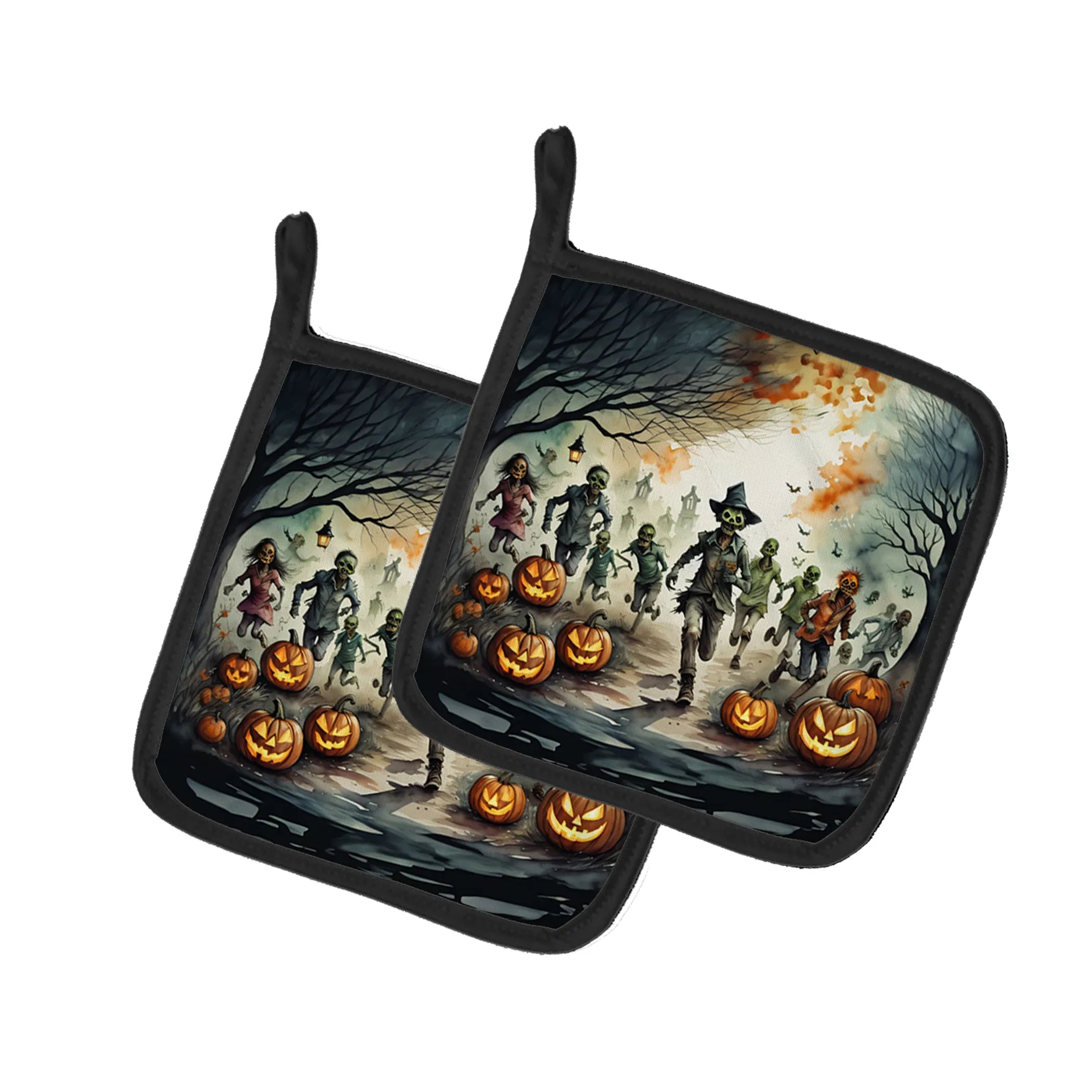 More Spooky Halloween Pair of Pot Holders - Size: 7.5HX7.5W | Pack Of: 1 | Collection name: More spooky halloween