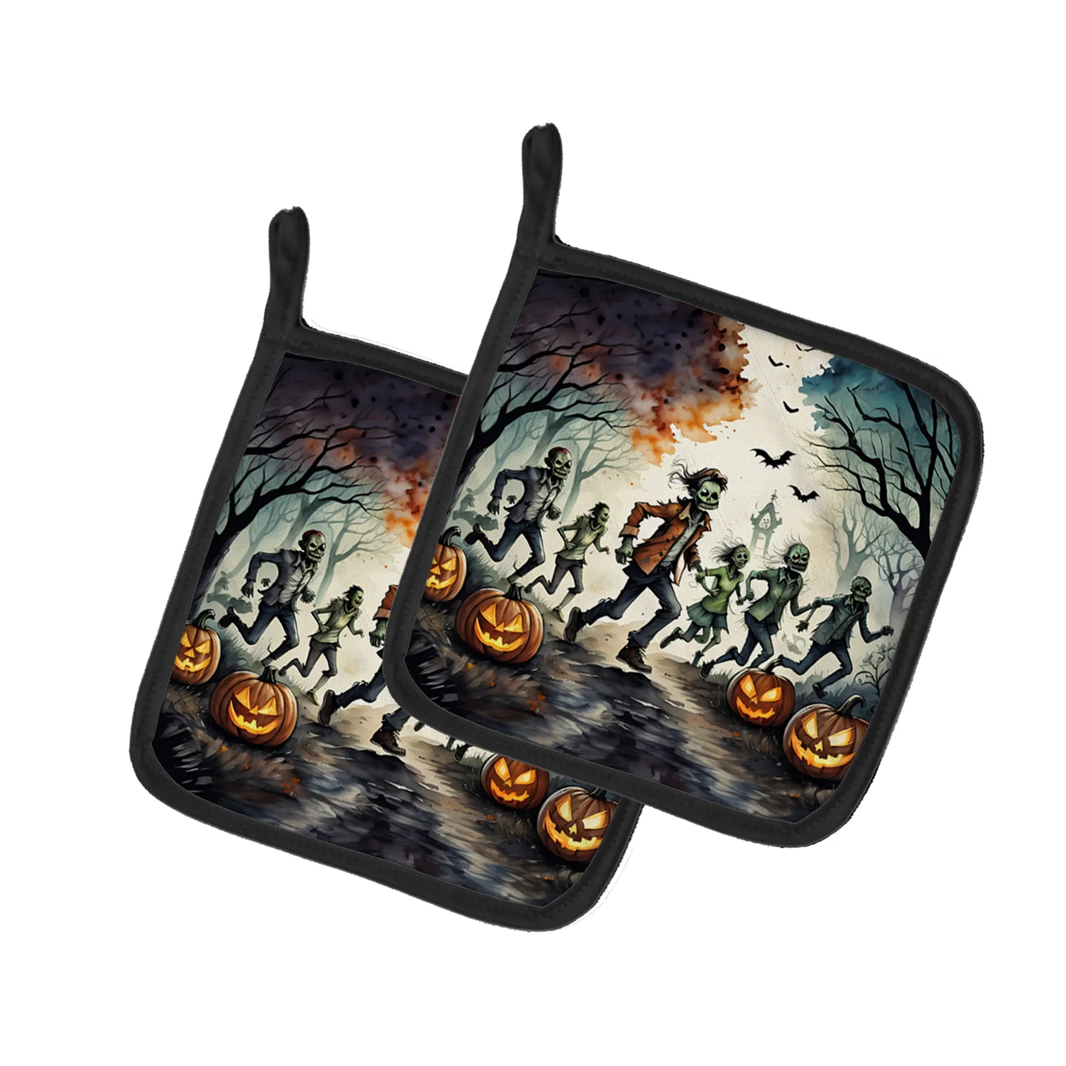 More Spooky Halloween Pair of Pot Holders - Size: 7.5HX7.5W | Pack Of: 1 | Collection name: More spooky halloween