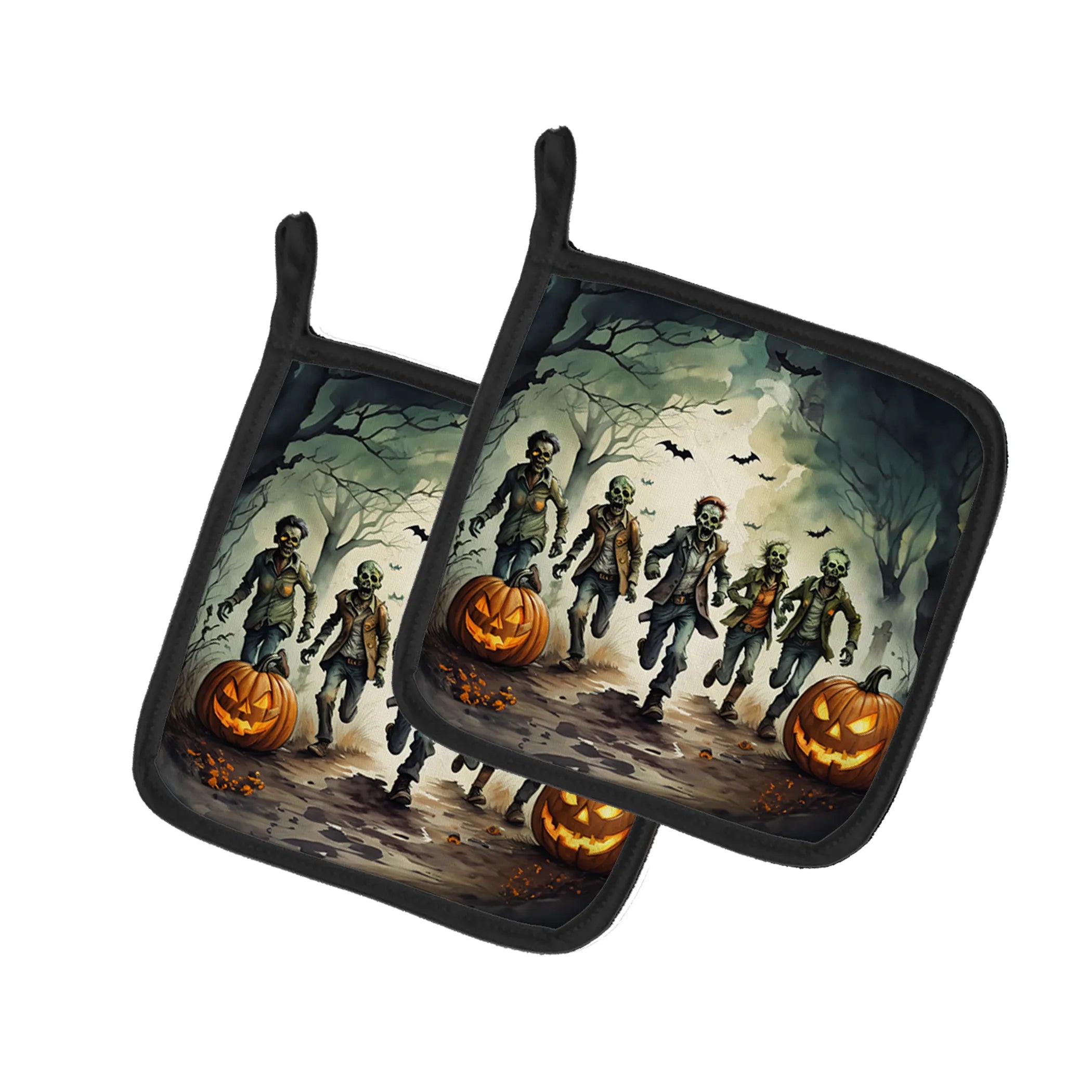 More Spooky Halloween Pair of Pot Holders - Size: 7.5HX7.5W | Pack Of: 1 | Collection name: More spooky halloween