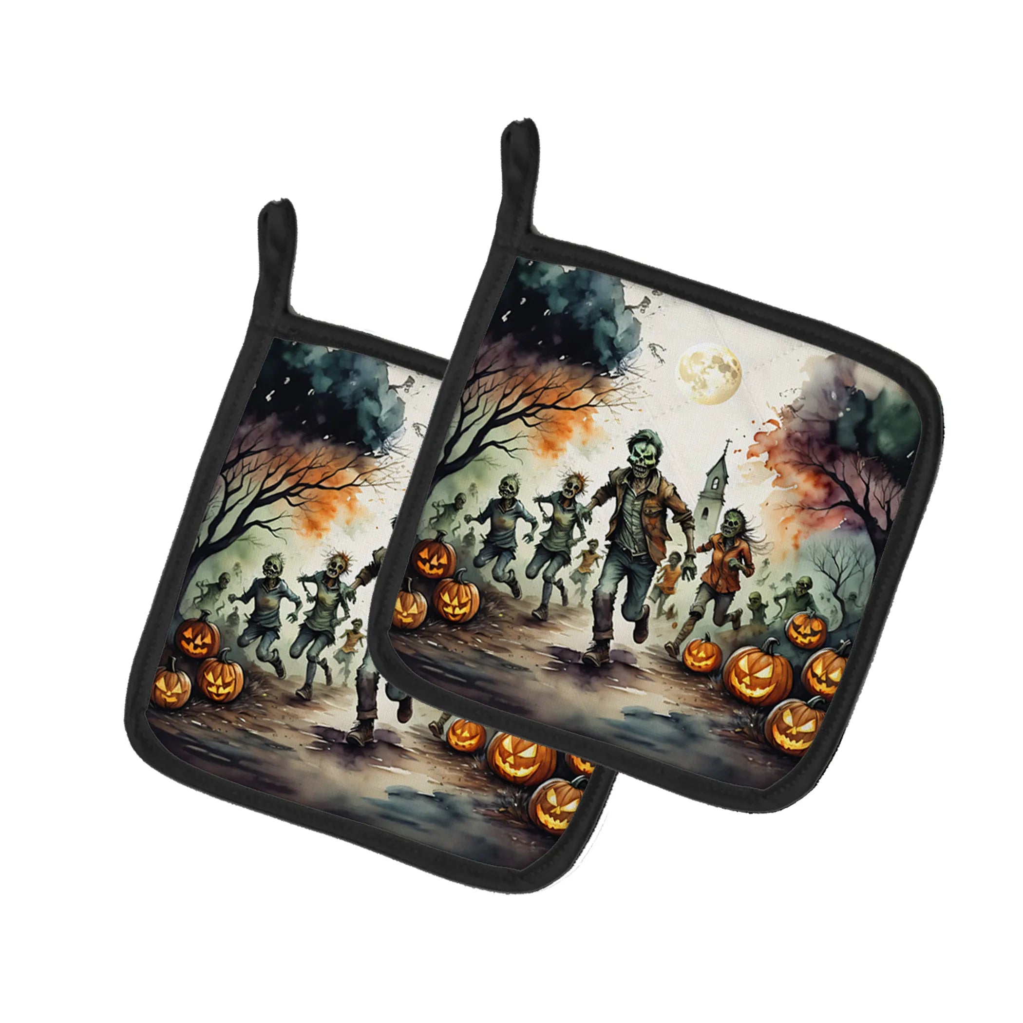 More Spooky Halloween Pair of Pot Holders - Size: 7.5HX7.5W | Pack Of: 1 | Collection name: More spooky halloween