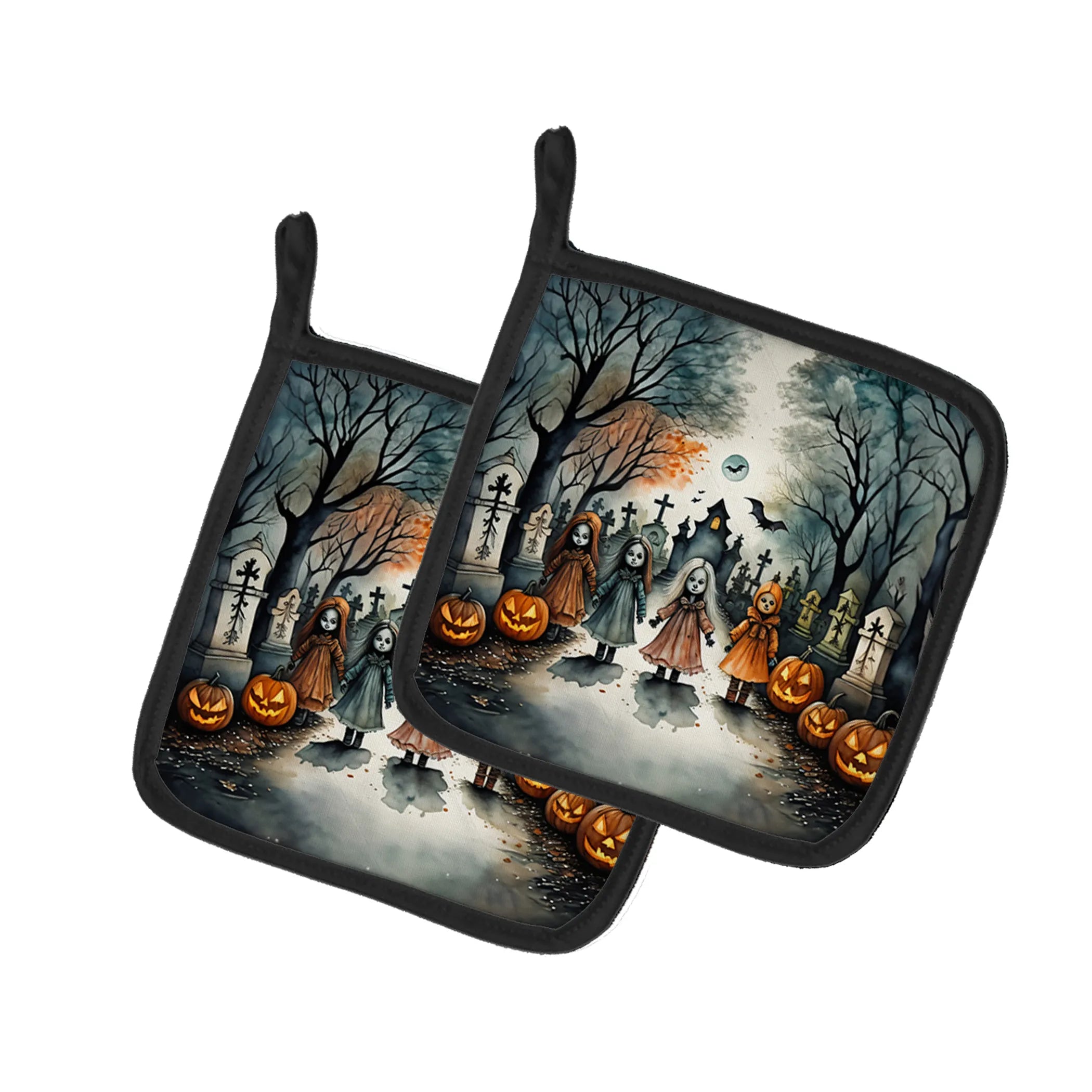 More Spooky Halloween Pair of Pot Holders - Size: 7.5HX7.5W | Pack Of: 1 | Collection name: More spooky halloween