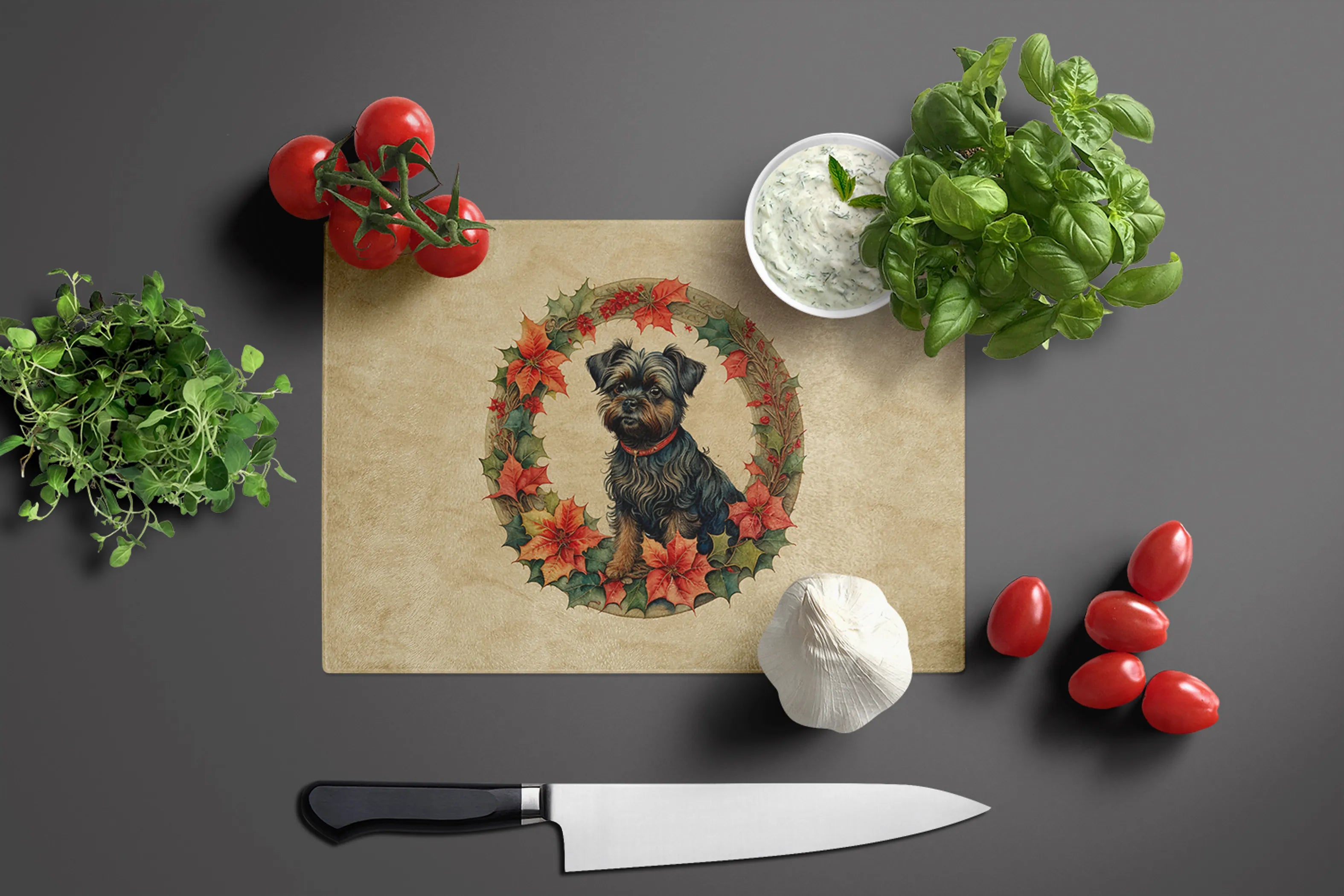 Christmas Flowers Frame Glass Cutting Board - Size: LARGE | Pack Of: 1 | Collection name: Christmas flowers frame