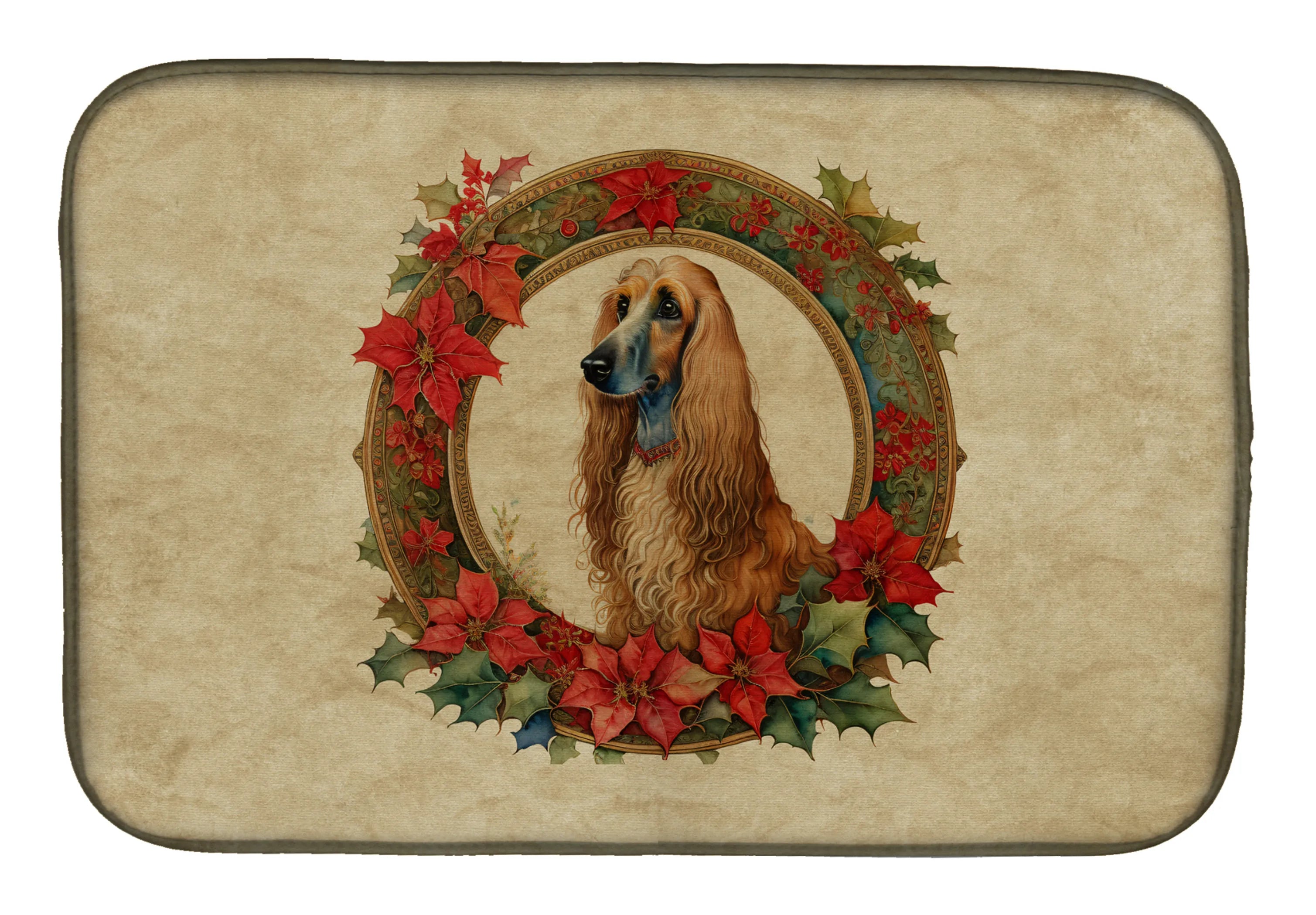 Christmas Flowers Frame Dish Drying Mat - Size: 14  X 21" | Pack Of: 1 | Collection name: Christmas flowers frame