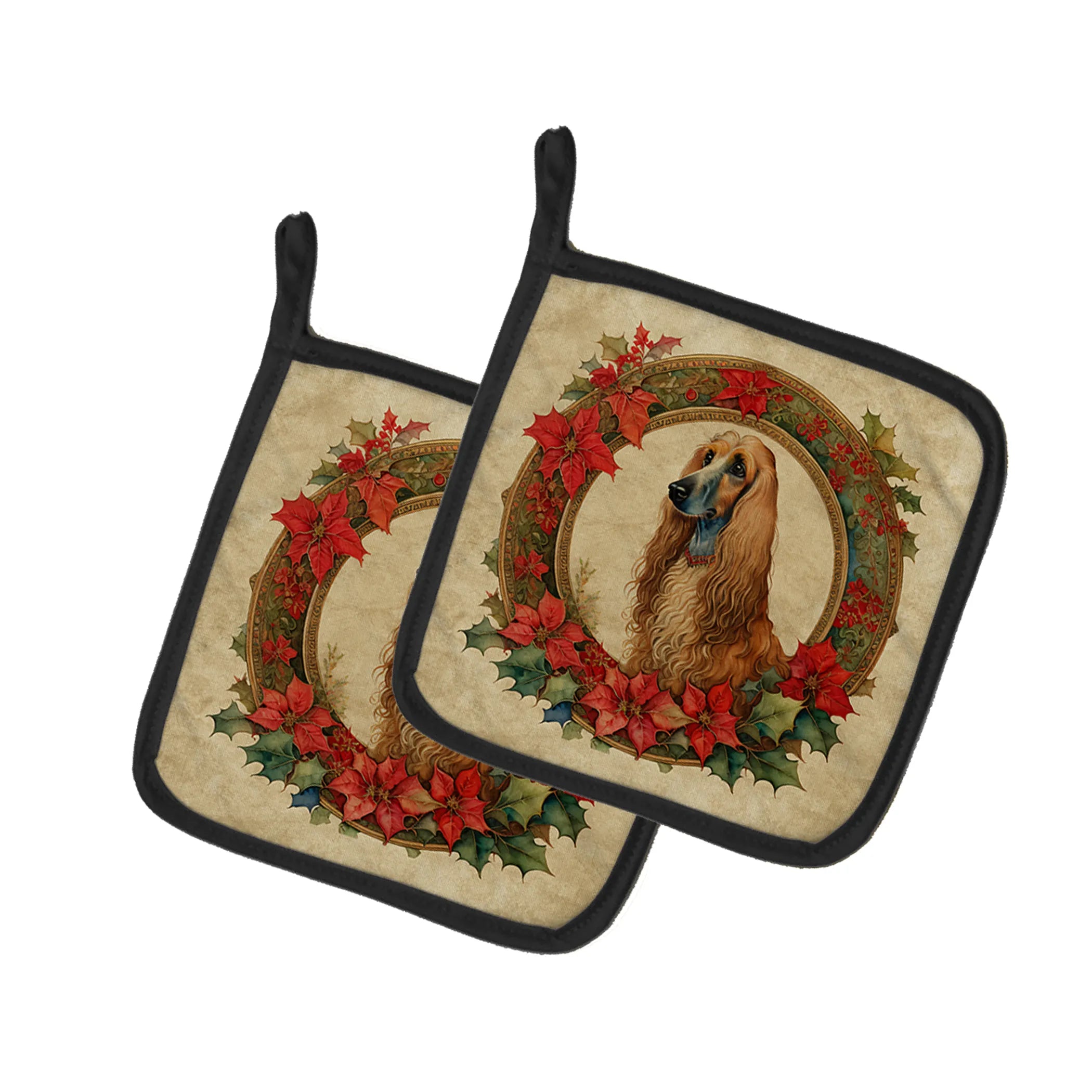 Christmas Flowers Frame Pair of Pot Holders - Size: 7.5HX7.5W | Pack Of: 1 | Collection name: Christmas flowers frame