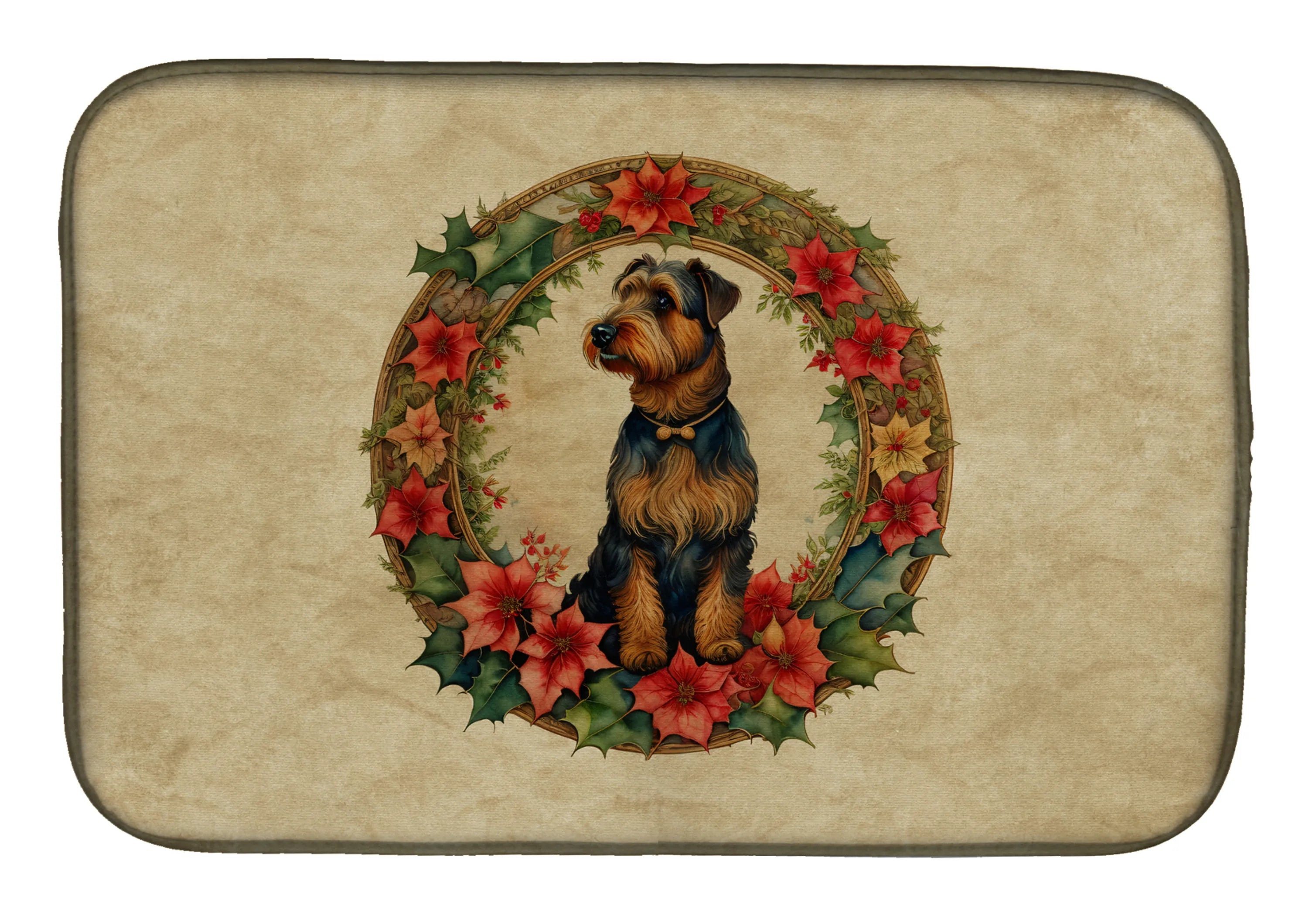 Christmas Flowers Frame Dish Drying Mat - Size: 14  X 21" | Pack Of: 1 | Collection name: Christmas flowers frame