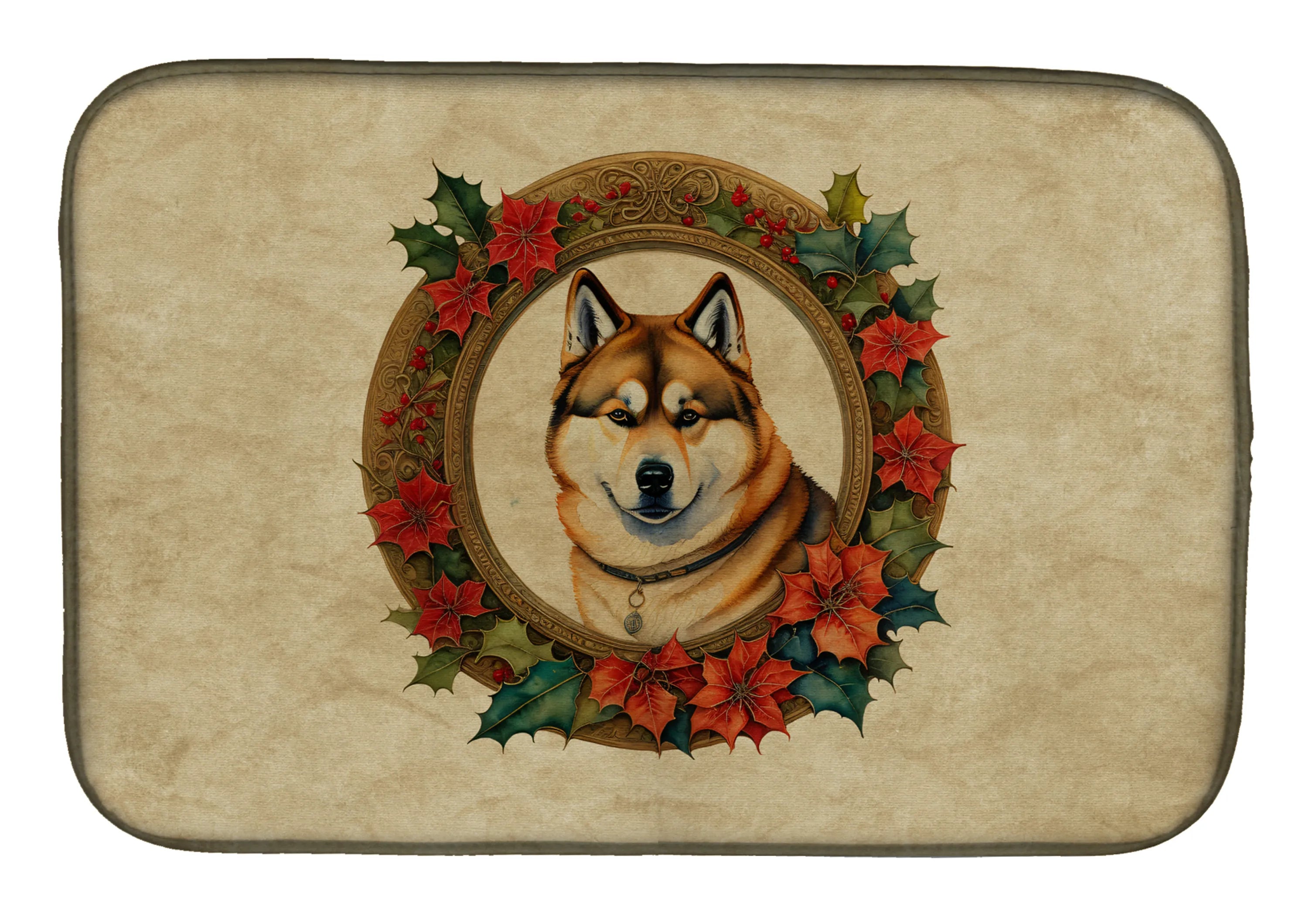 Christmas Flowers Frame Dish Drying Mat - Size: 14  X 21" | Pack Of: 1 | Collection name: Christmas flowers frame