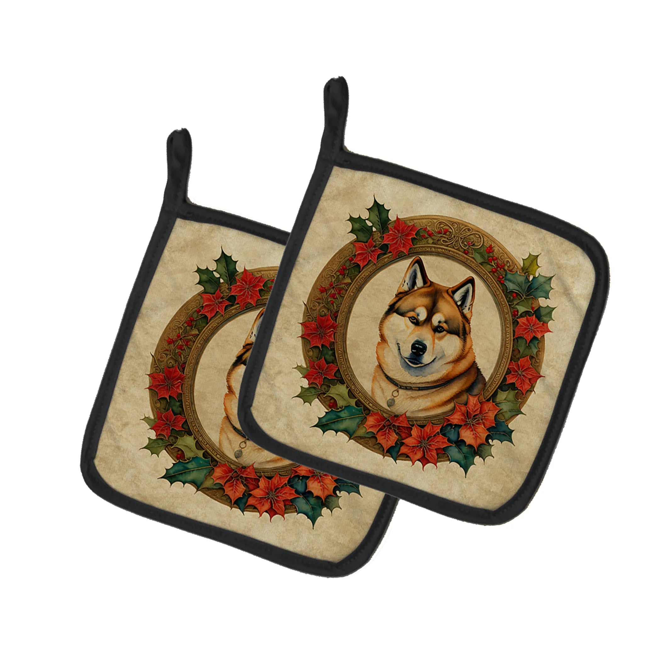 Christmas Flowers Frame Pair of Pot Holders - Size: 7.5HX7.5W | Pack Of: 1 | Collection name: Christmas flowers frame
