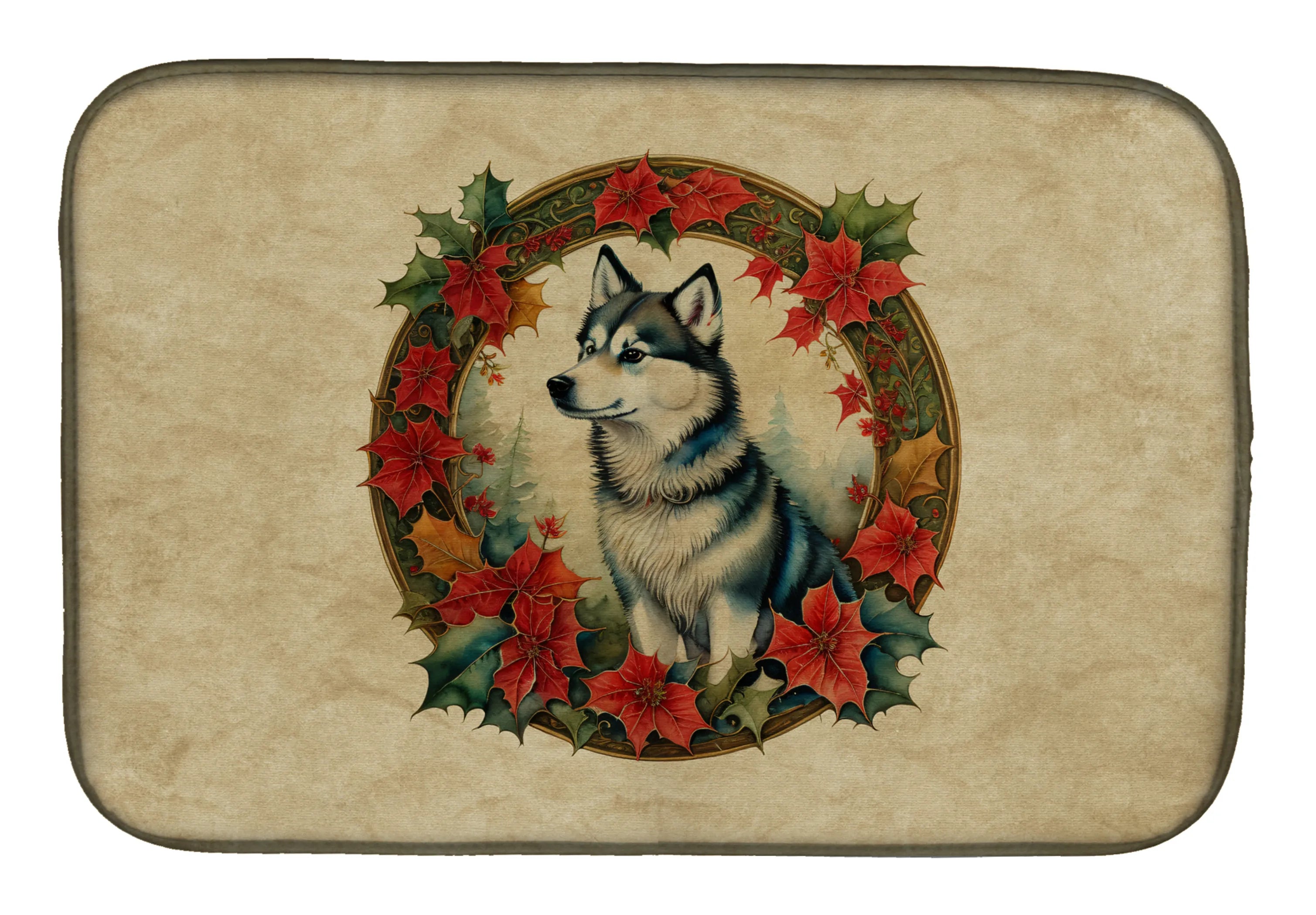 Christmas Flowers Frame Dish Drying Mat - Size: 14  X 21" | Pack Of: 1 | Collection name: Christmas flowers frame