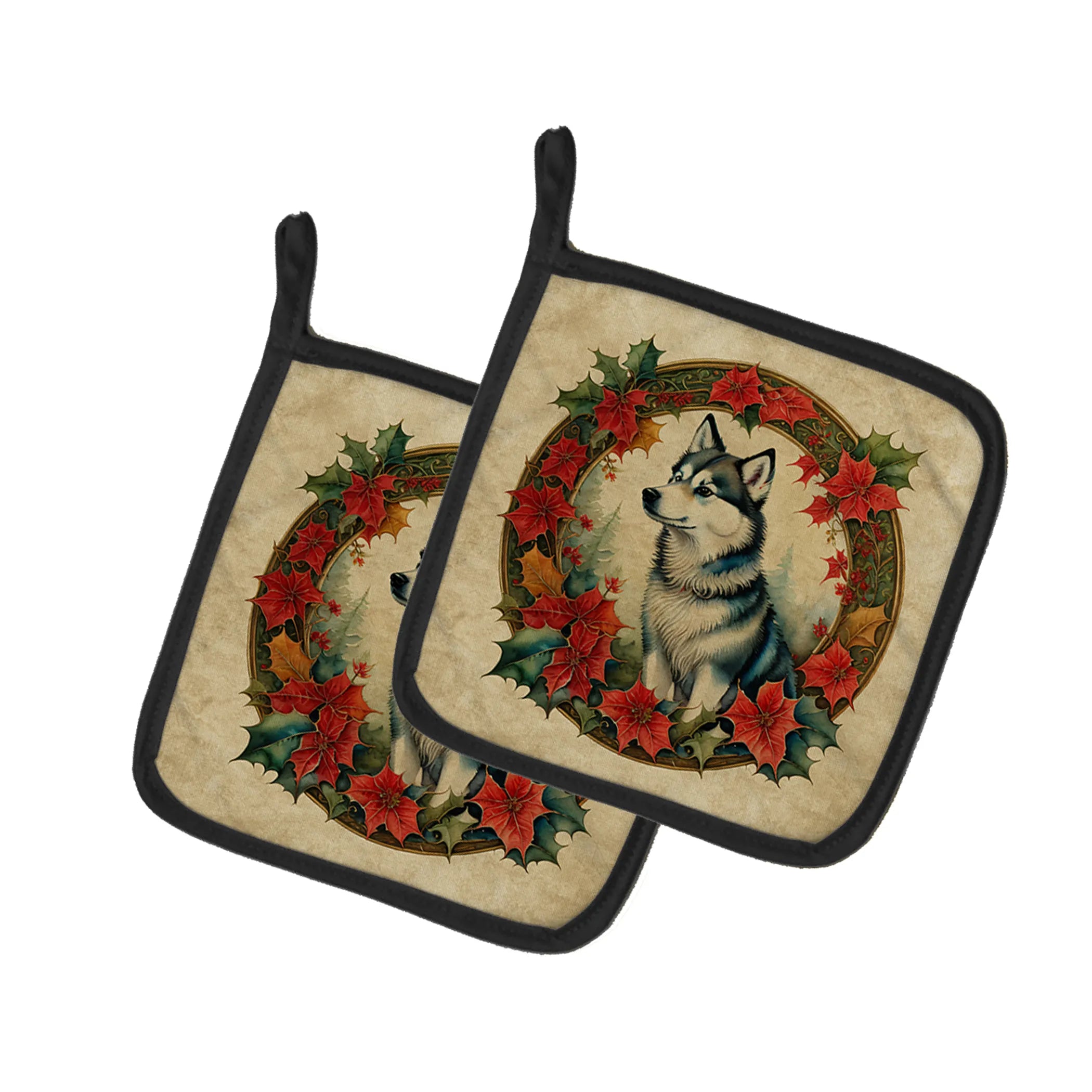 Christmas Flowers Frame Pair of Pot Holders - Size: 7.5HX7.5W | Pack Of: 1 | Collection name: Christmas flowers frame