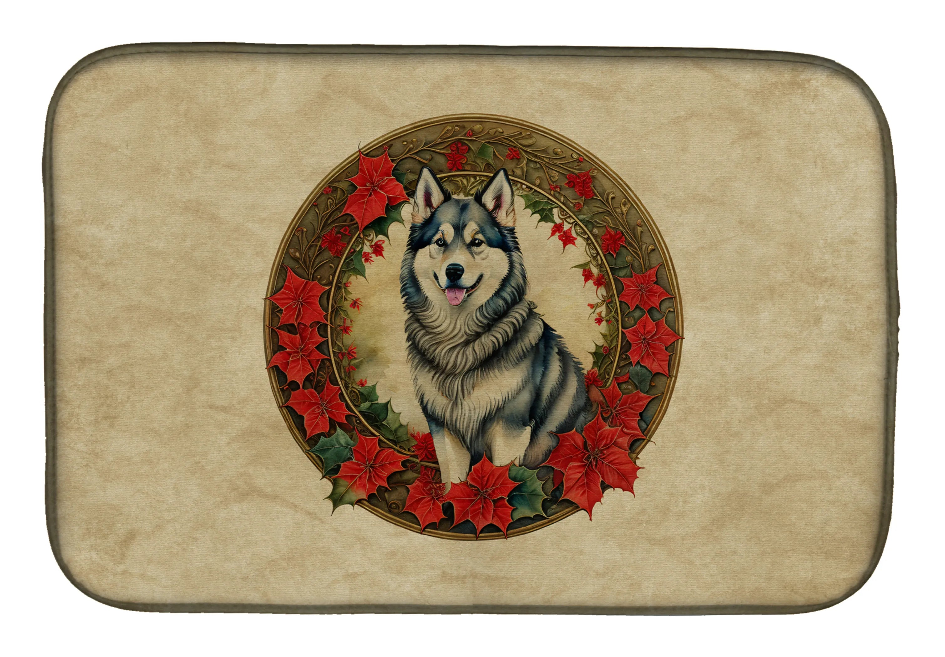 Christmas Flowers Frame Dish Drying Mat - Size: 14  X 21" | Pack Of: 1 | Collection name: Christmas flowers frame