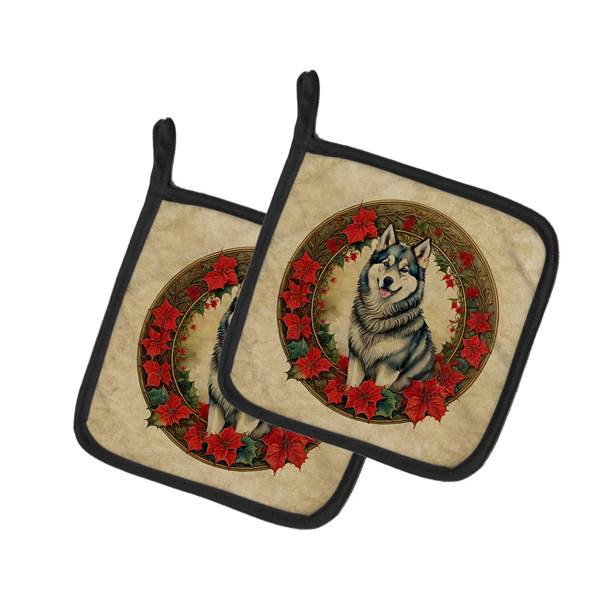 Christmas Flowers Frame Pair of Pot Holders - Size: 7.5HX7.5W | Pack Of: 1 | Collection name: Christmas flowers frame