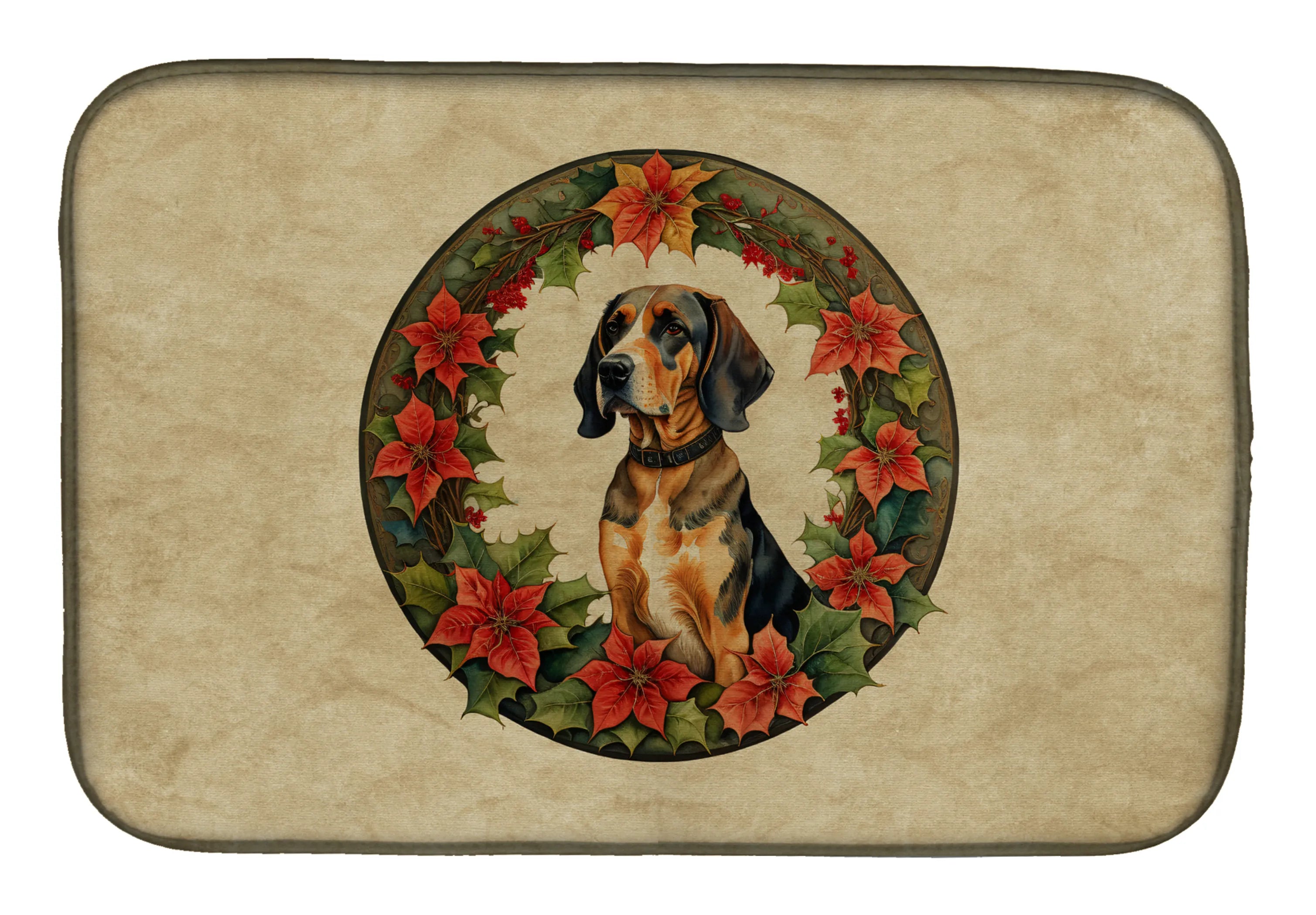 Christmas Flowers Frame Dish Drying Mat - Size: 14  X 21" | Pack Of: 1 | Collection name: Christmas flowers frame