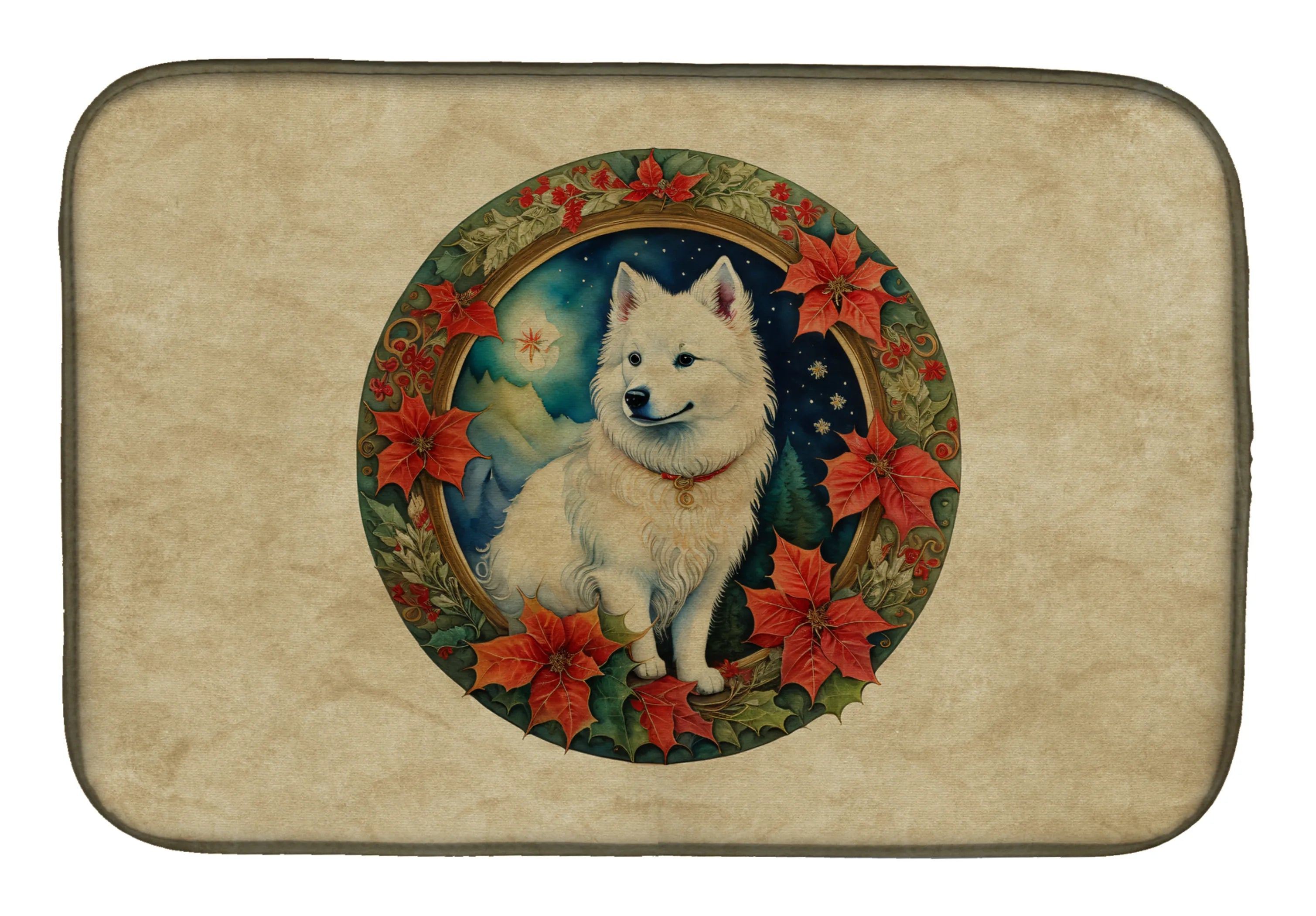 Christmas Flowers Frame Dish Drying Mat - Size: 14  X 21" | Pack Of: 1 | Collection name: Christmas flowers frame