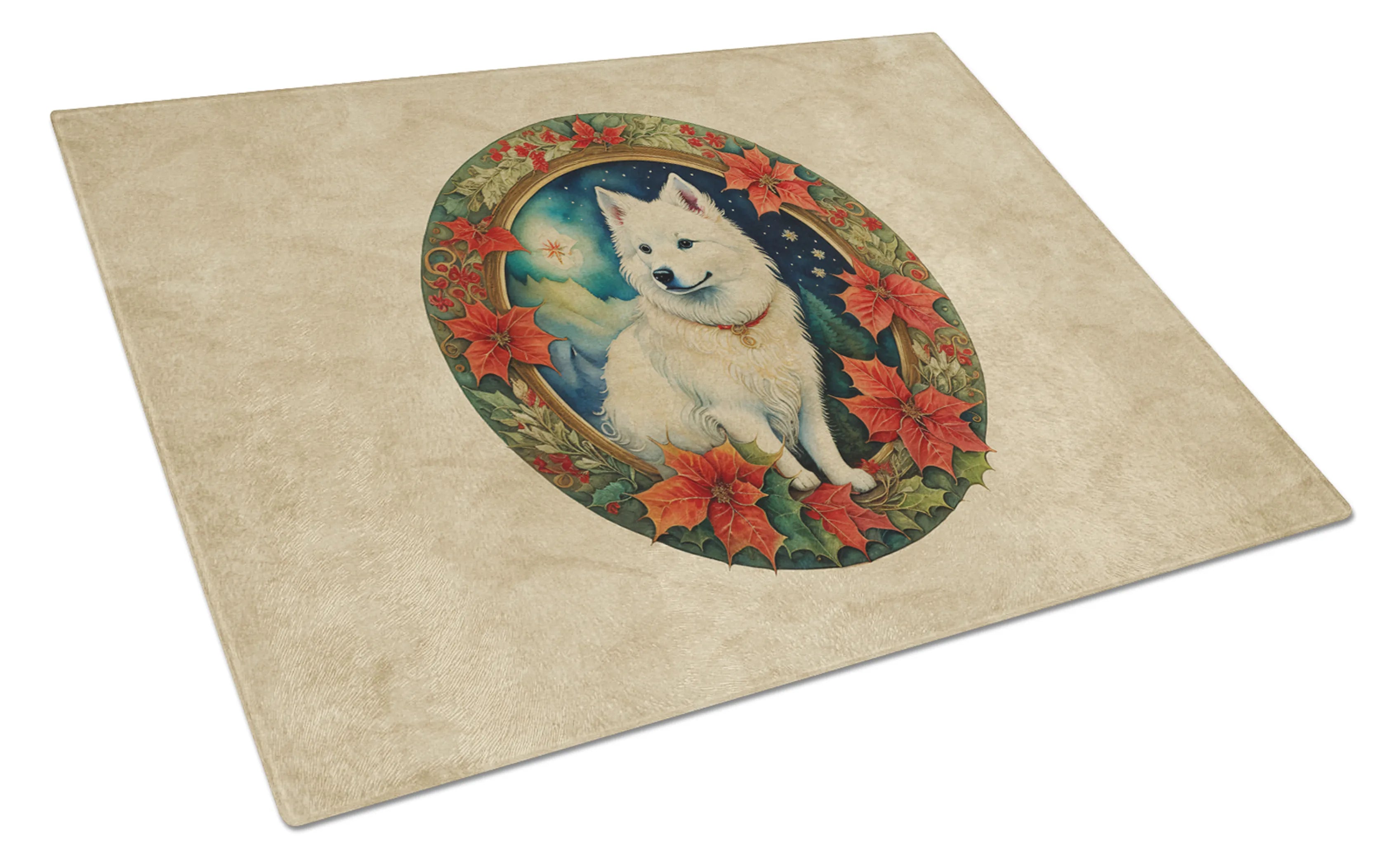 Christmas Flowers Frame Glass Cutting Board - Size: LARGE | Pack Of: 1 | Collection name: Christmas flowers frame