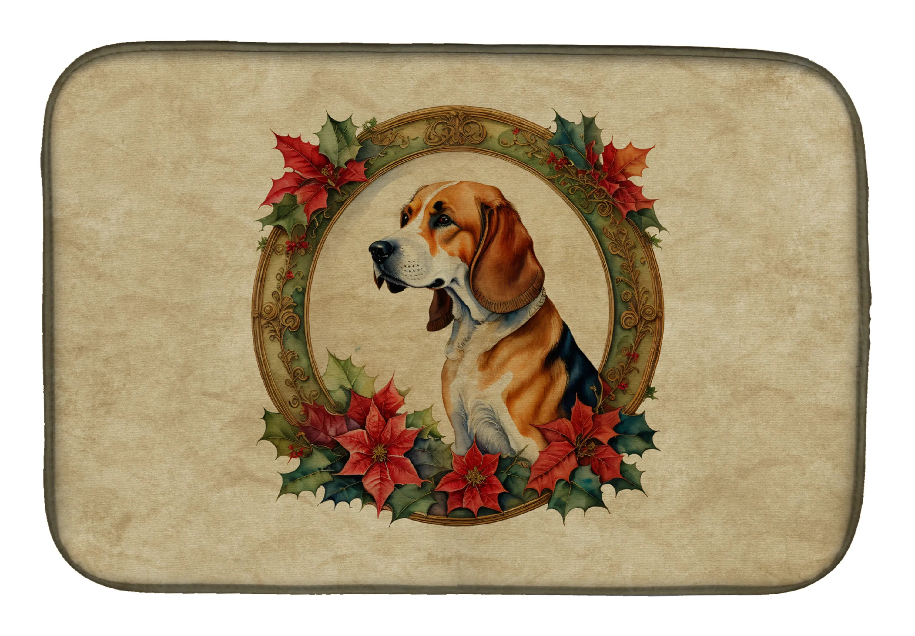 Christmas Flowers Frame Dish Drying Mat - Size: 14  X 21" | Pack Of: 1 | Collection name: Christmas flowers frame