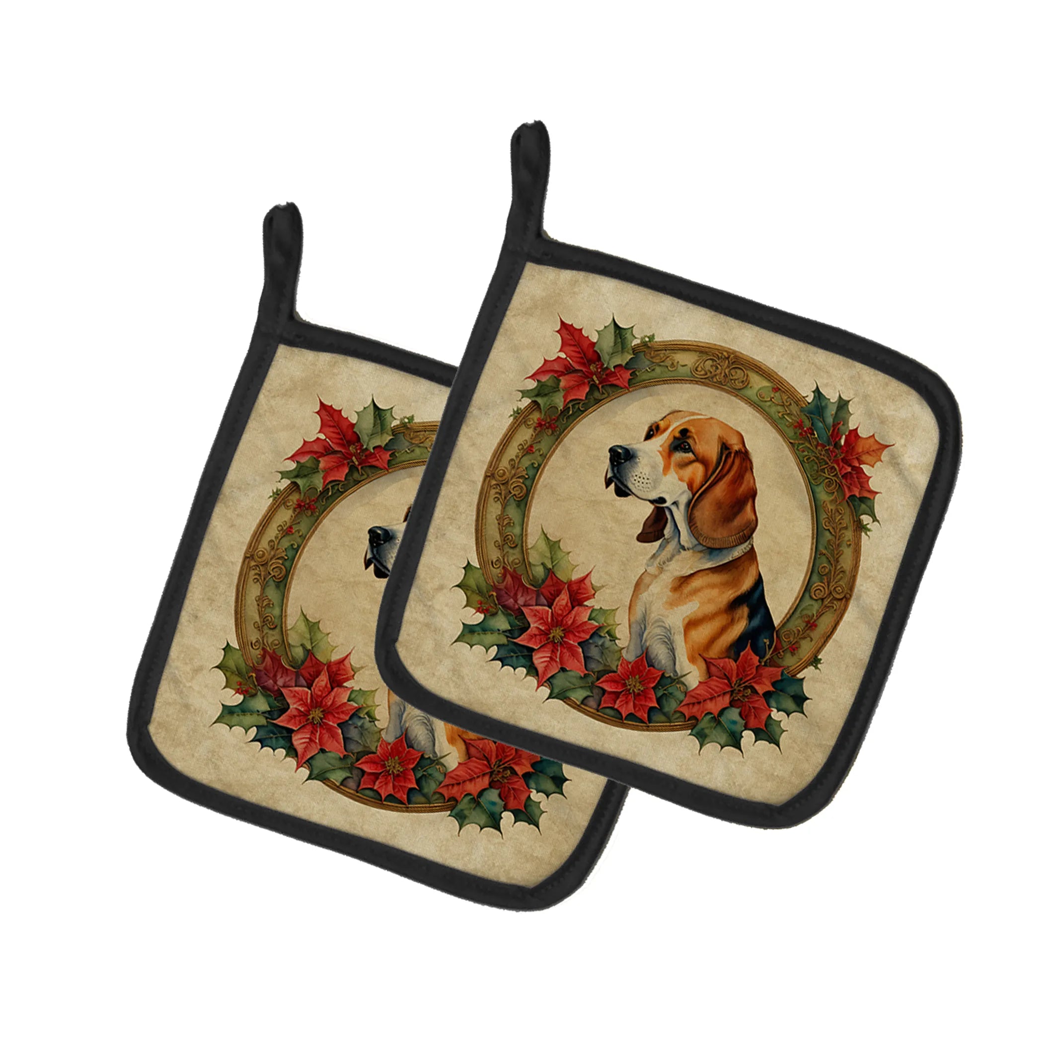 Christmas Flowers Frame Pair of Pot Holders - Size: 7.5HX7.5W | Pack Of: 1 | Collection name: Christmas flowers frame