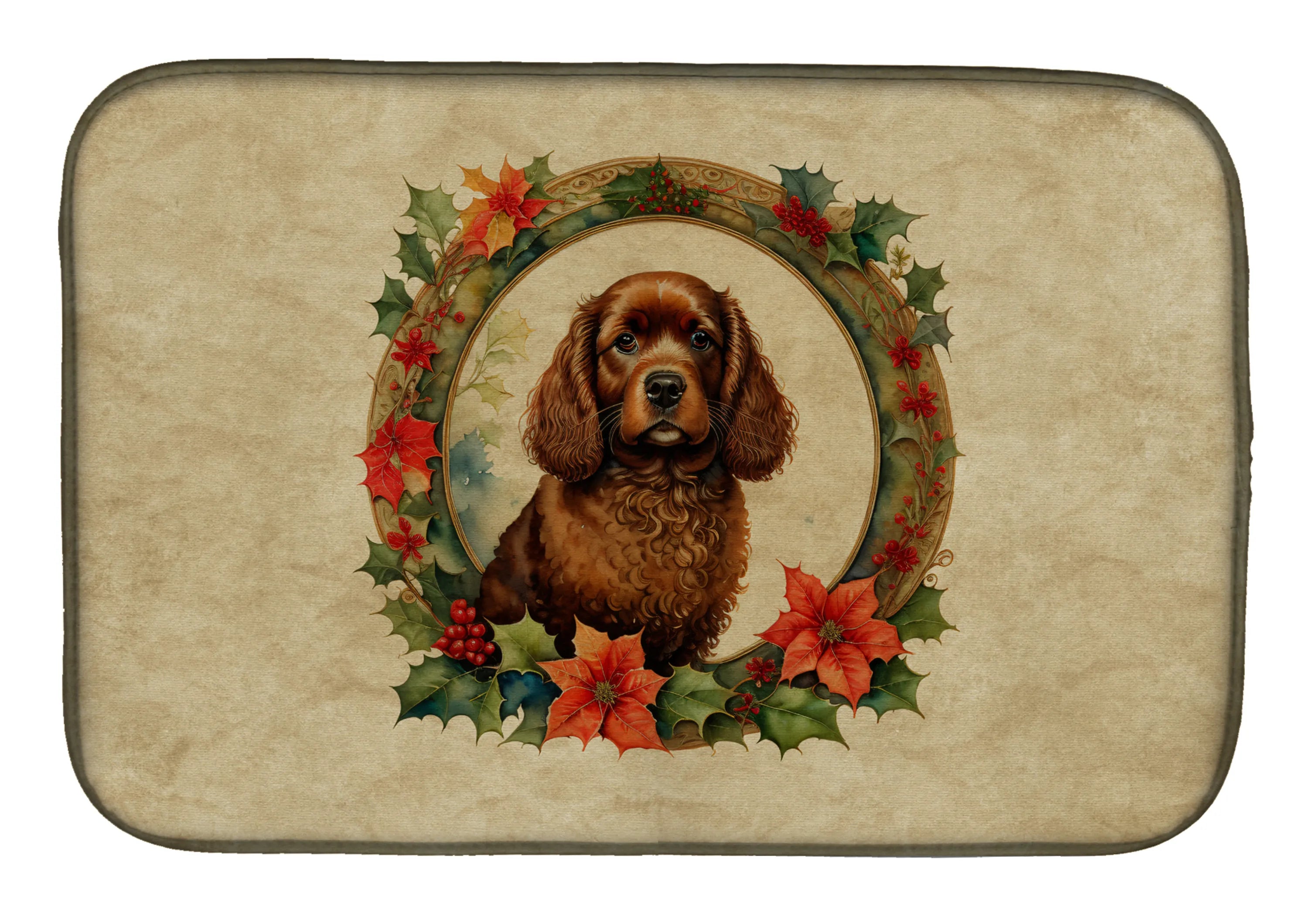 Christmas Flowers Frame Dish Drying Mat - Size: 14  X 21" | Pack Of: 1 | Collection name: Christmas flowers frame