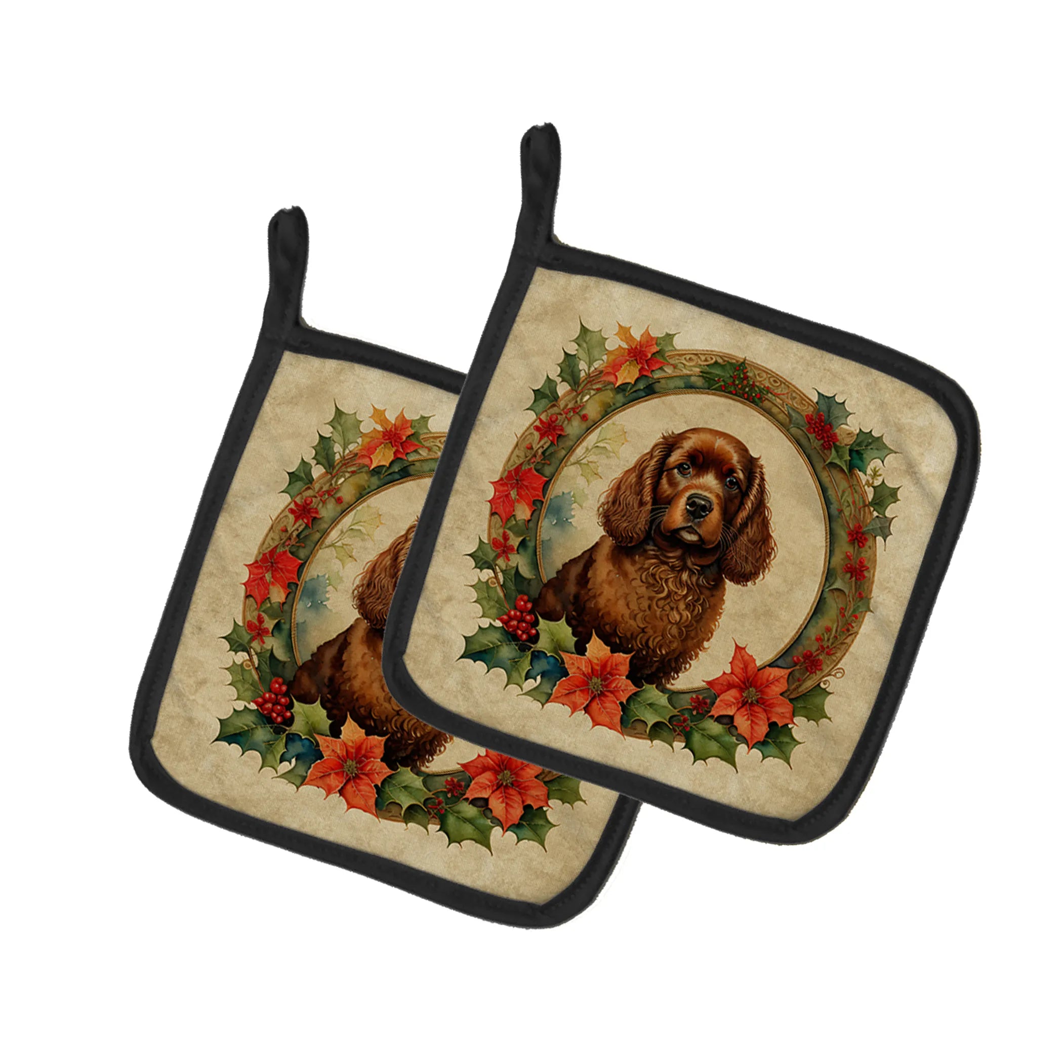 Christmas Flowers Frame Pair of Pot Holders - Size: 7.5HX7.5W | Pack Of: 1 | Collection name: Christmas flowers frame