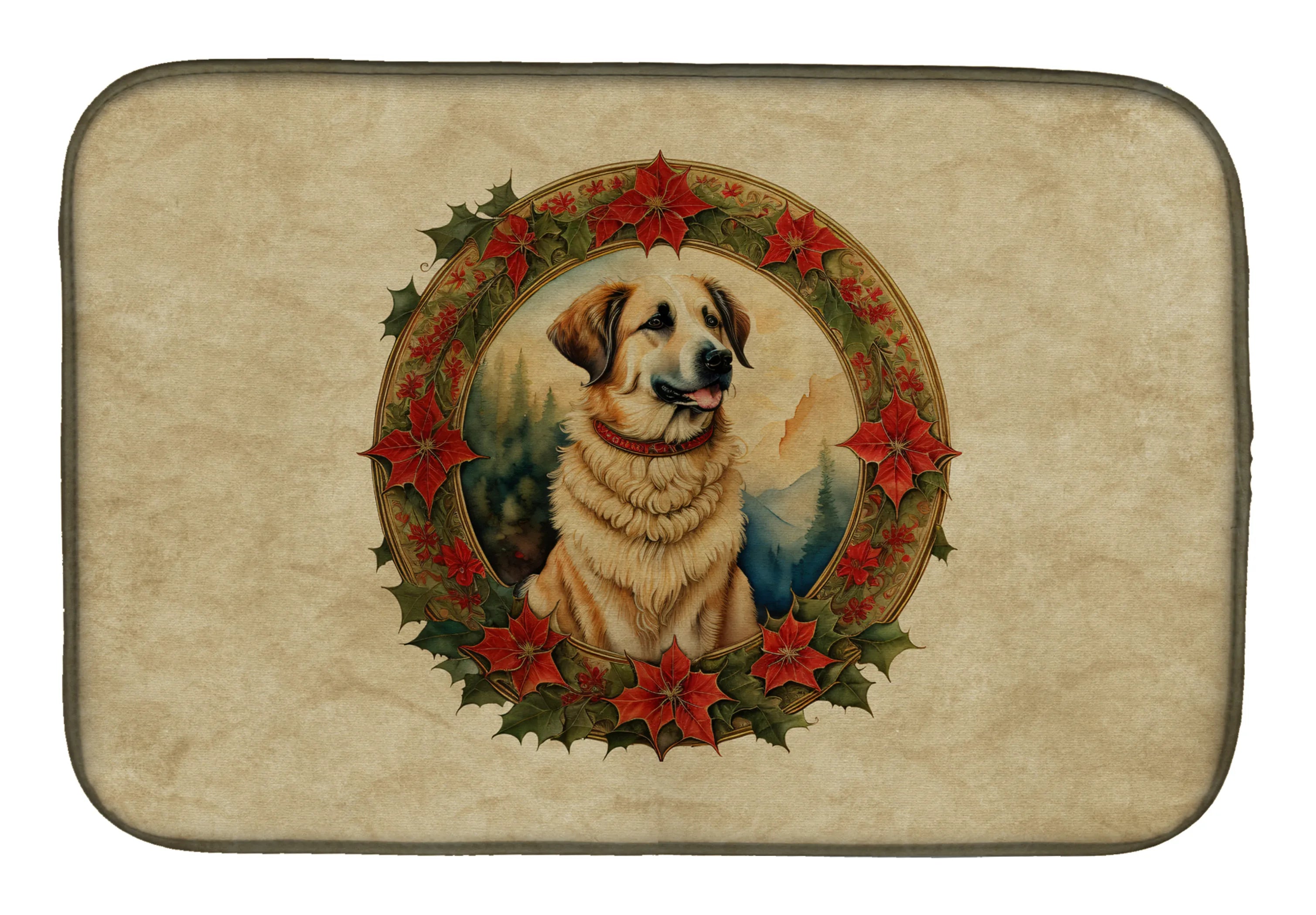 Christmas Flowers Frame Dish Drying Mat - Size: 14  X 21" | Pack Of: 1 | Collection name: Christmas flowers frame
