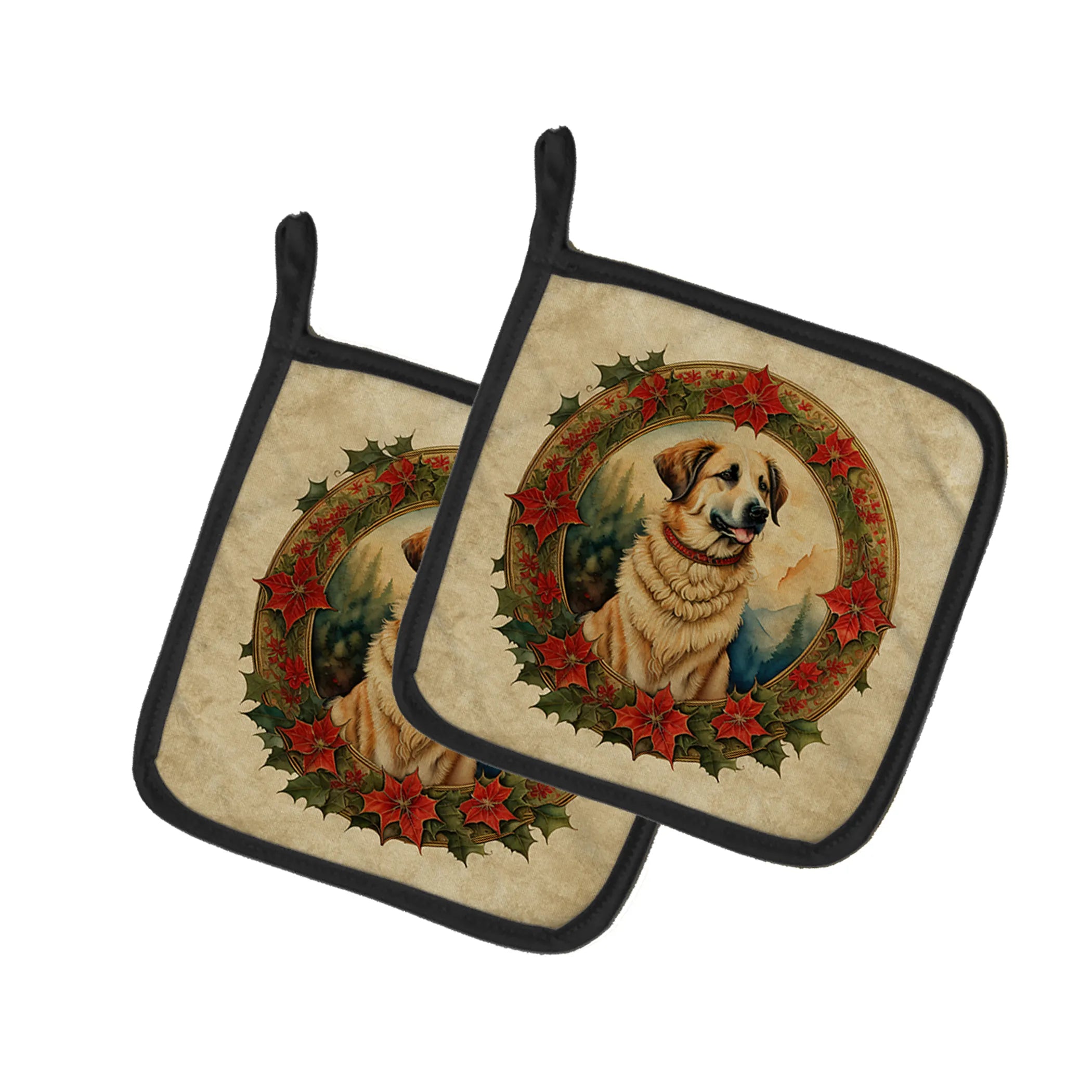 Christmas Flowers Frame Pair of Pot Holders - Size: 7.5HX7.5W | Pack Of: 1 | Collection name: Christmas flowers frame