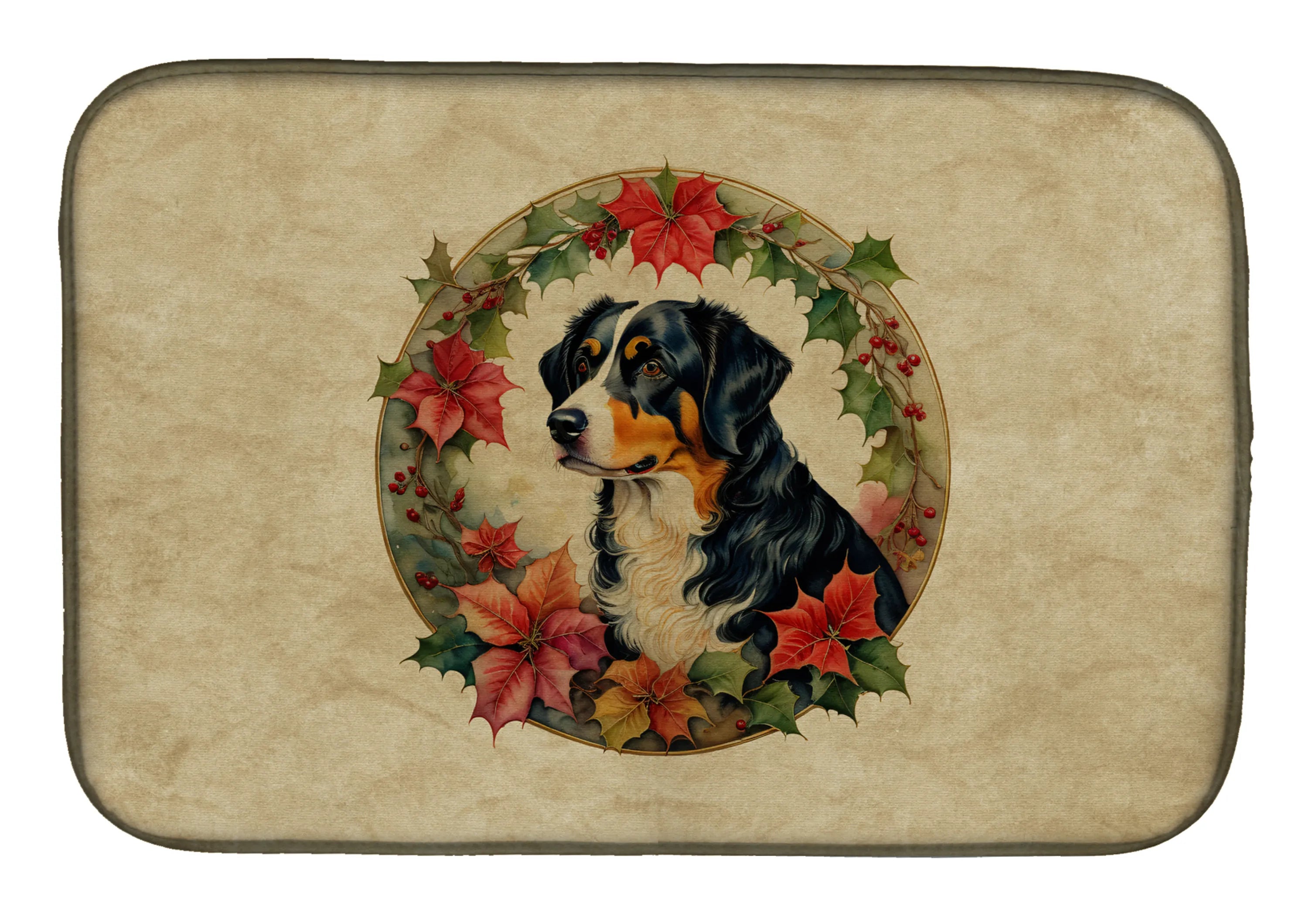 Christmas Flowers Frame Dish Drying Mat - Size: 14  X 21" | Pack Of: 1 | Collection name: Christmas flowers frame