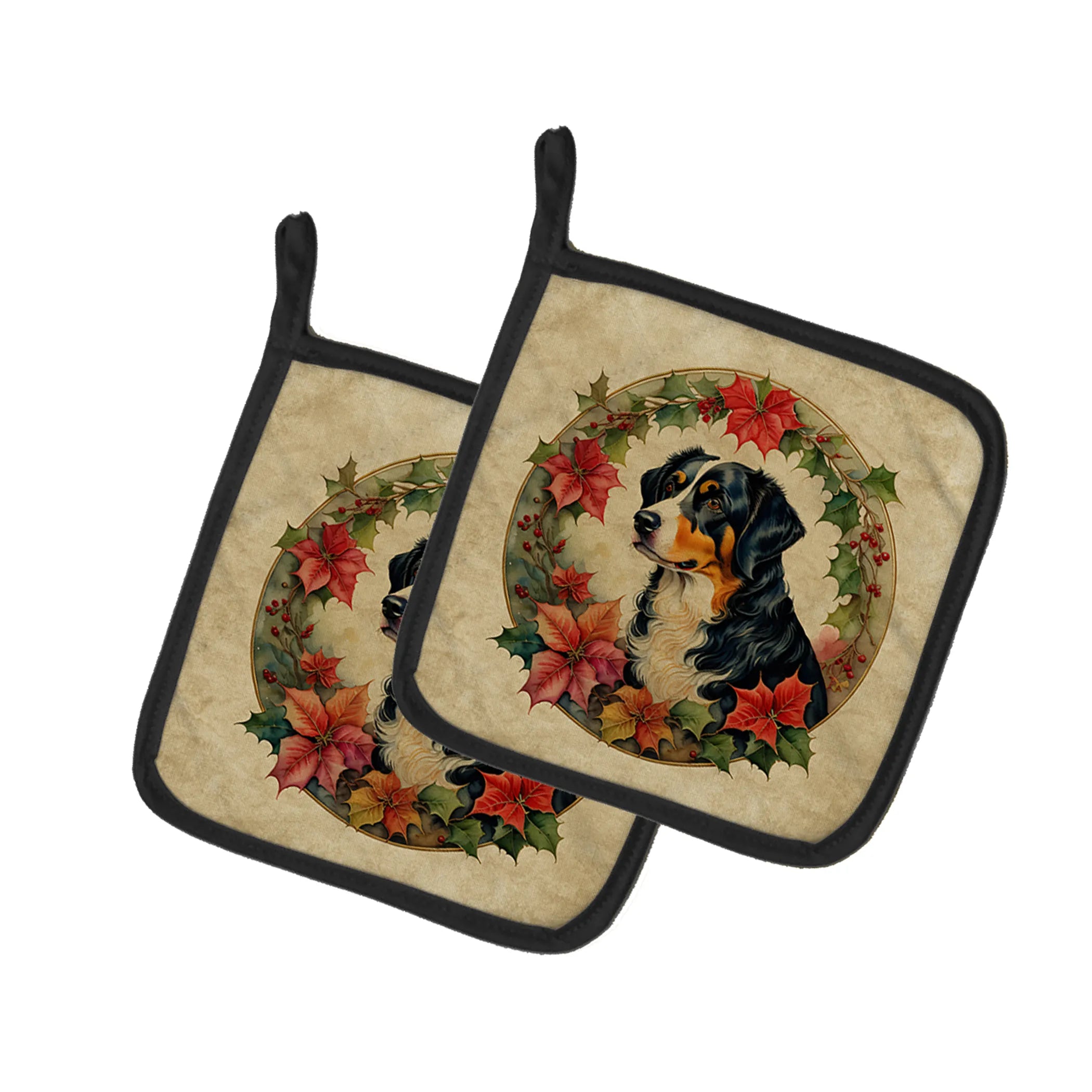 Christmas Flowers Frame Pair of Pot Holders - Size: 7.5HX7.5W | Pack Of: 1 | Collection name: Christmas flowers frame
