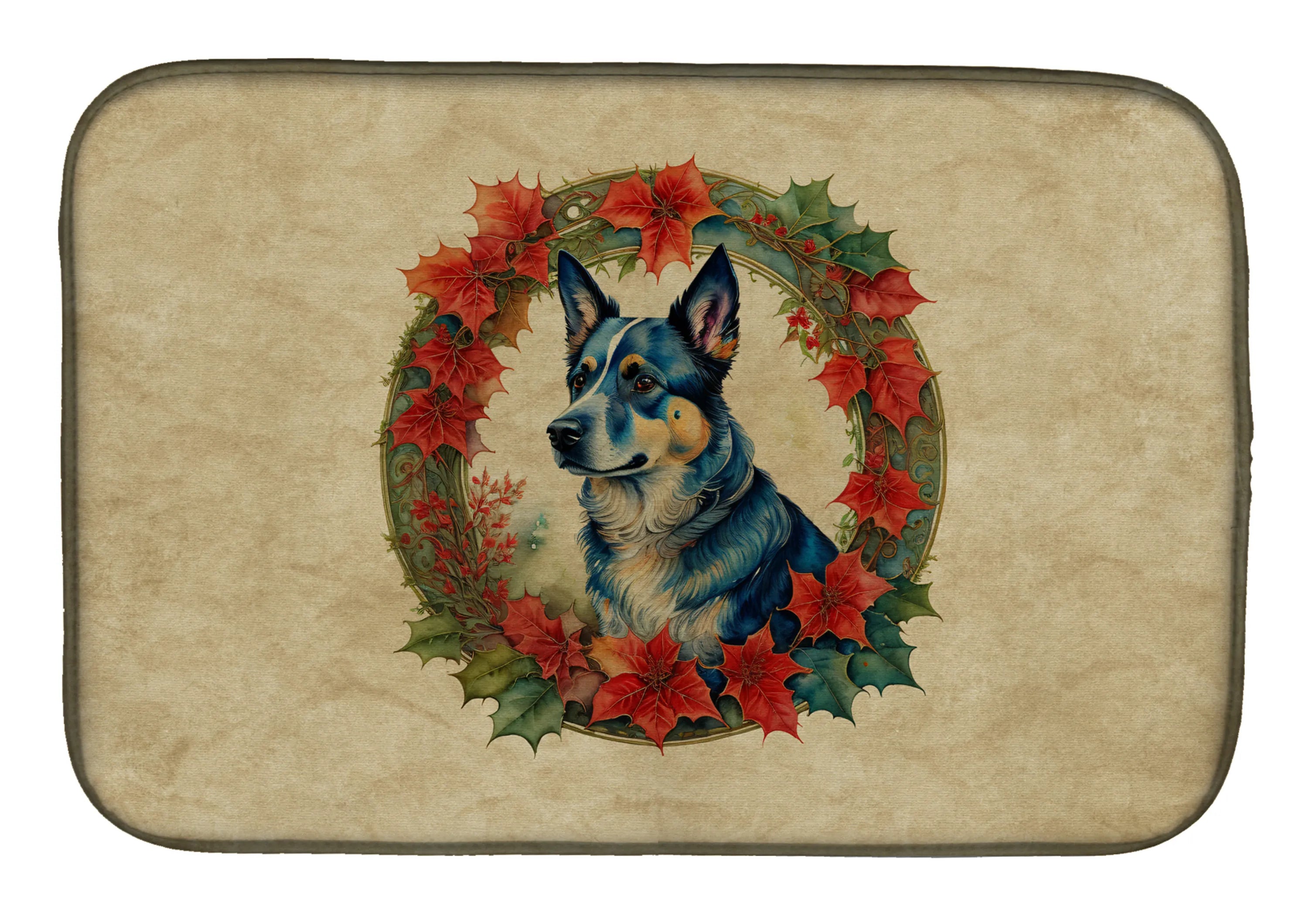 Christmas Flowers Frame Dish Drying Mat - Size: 14  X 21" | Pack Of: 1 | Collection name: Christmas flowers frame