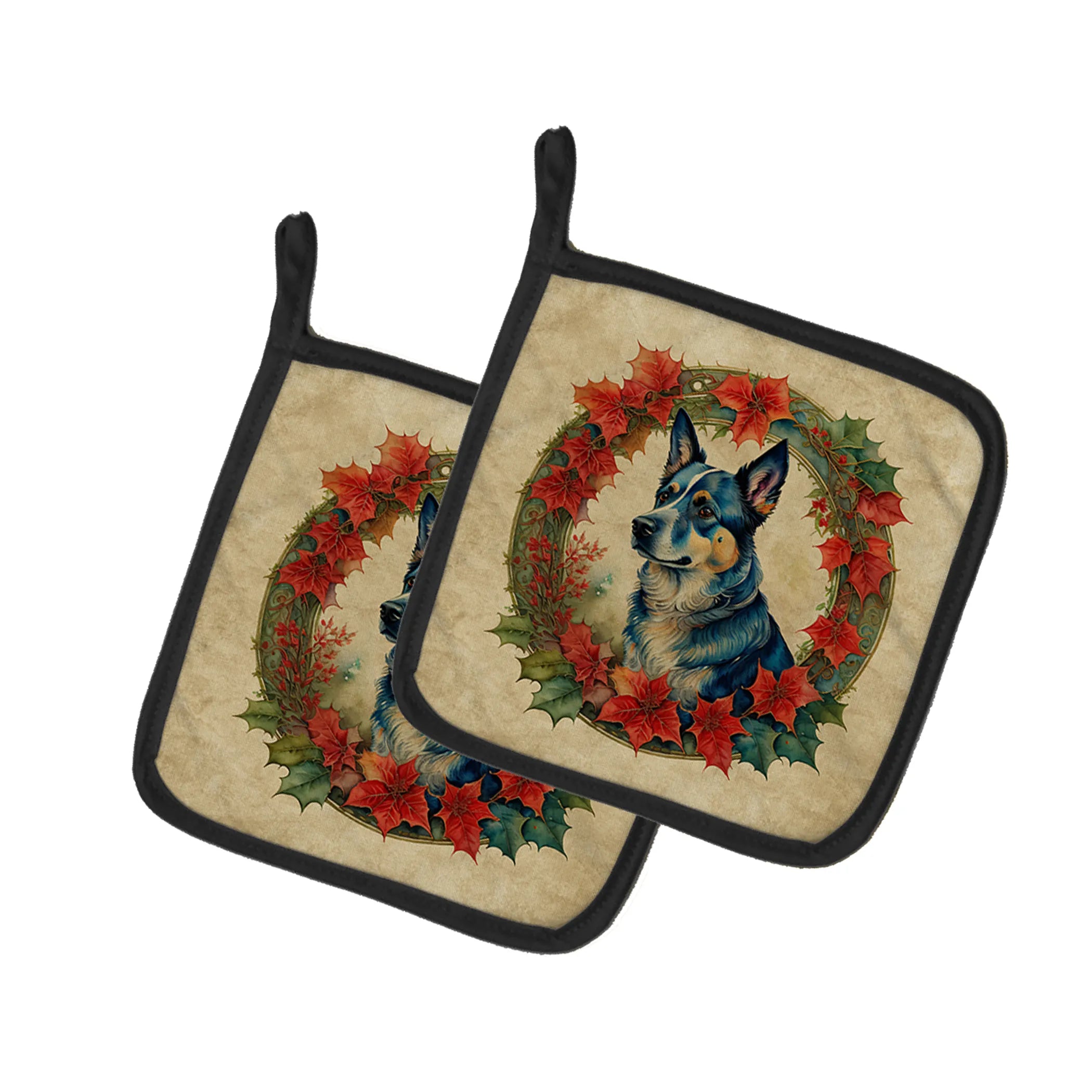 Christmas Flowers Frame Pair of Pot Holders - Size: 7.5HX7.5W | Pack Of: 1 | Collection name: Christmas flowers frame