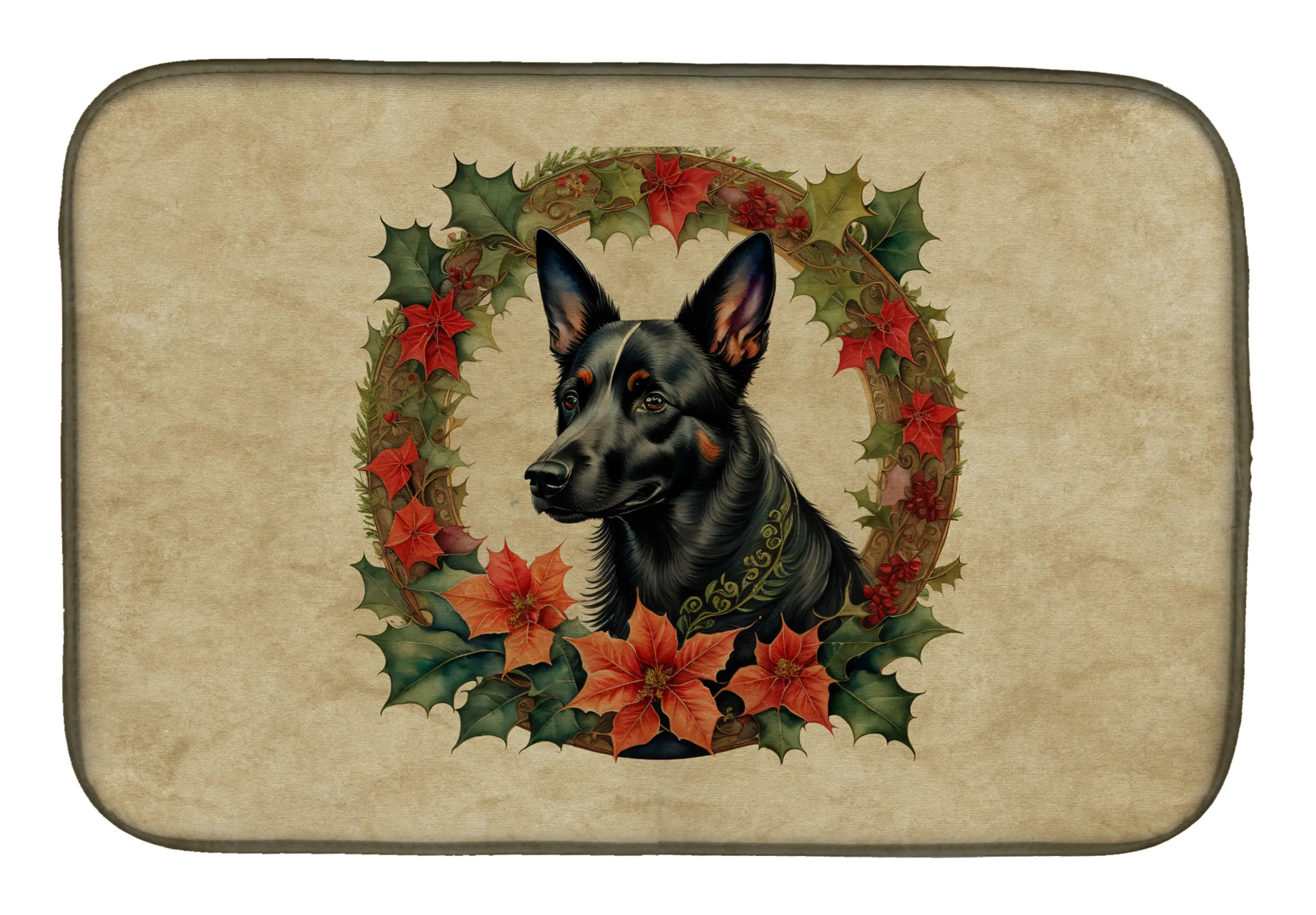 Christmas Flowers Frame Dish Drying Mat - Size: 14  X 21" | Pack Of: 1 | Collection name: Christmas flowers frame