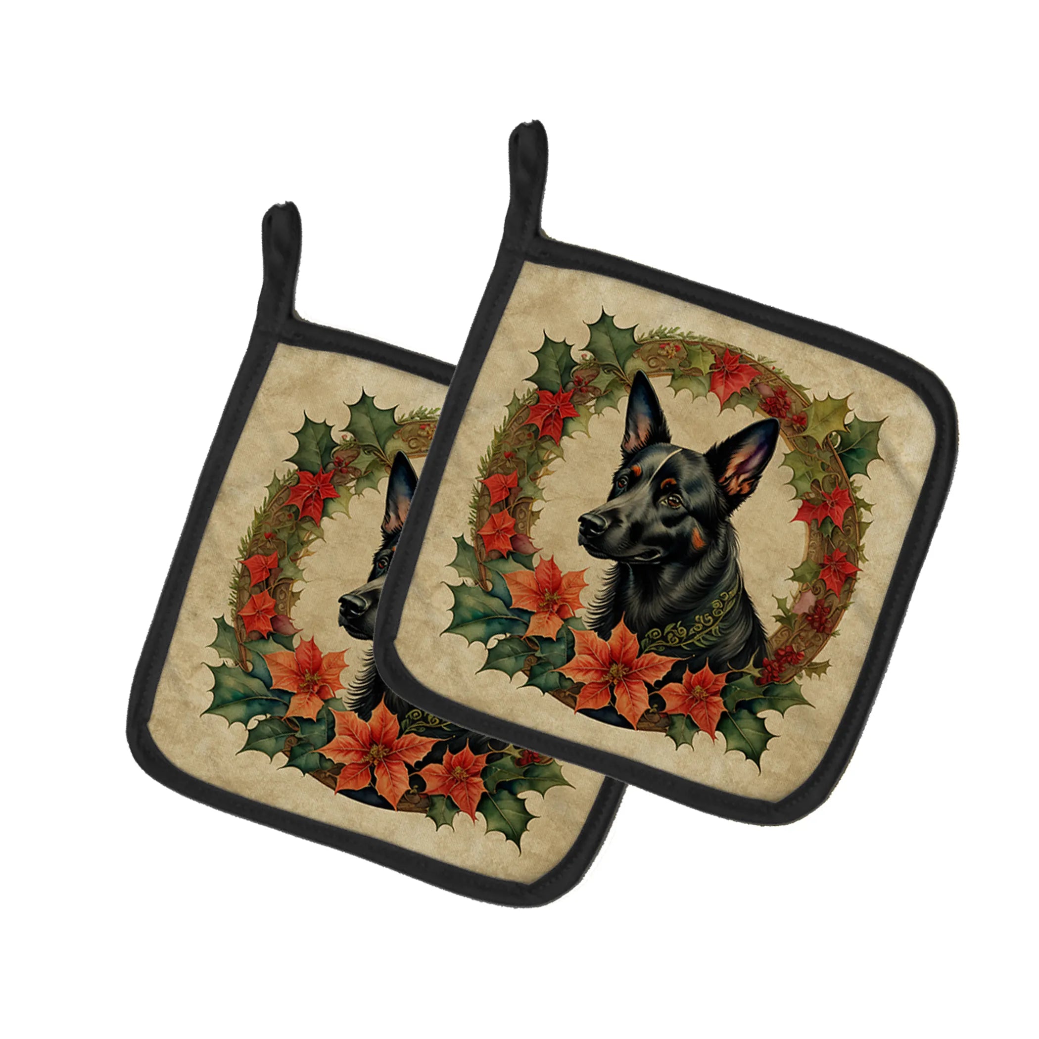 Christmas Flowers Frame Pair of Pot Holders - Size: 7.5HX7.5W | Pack Of: 1 | Collection name: Christmas flowers frame